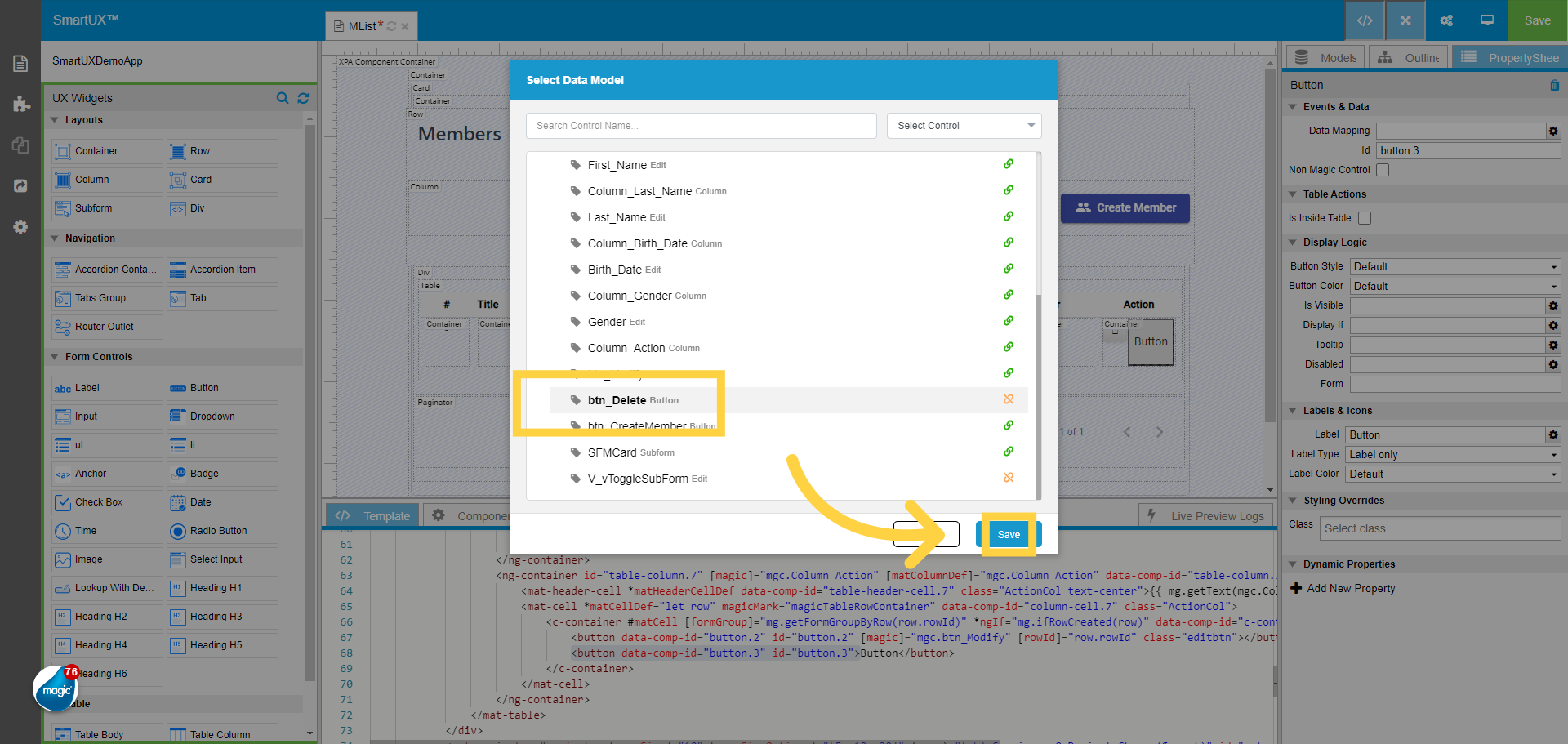 Data Mapping for Delete Action Button Widget