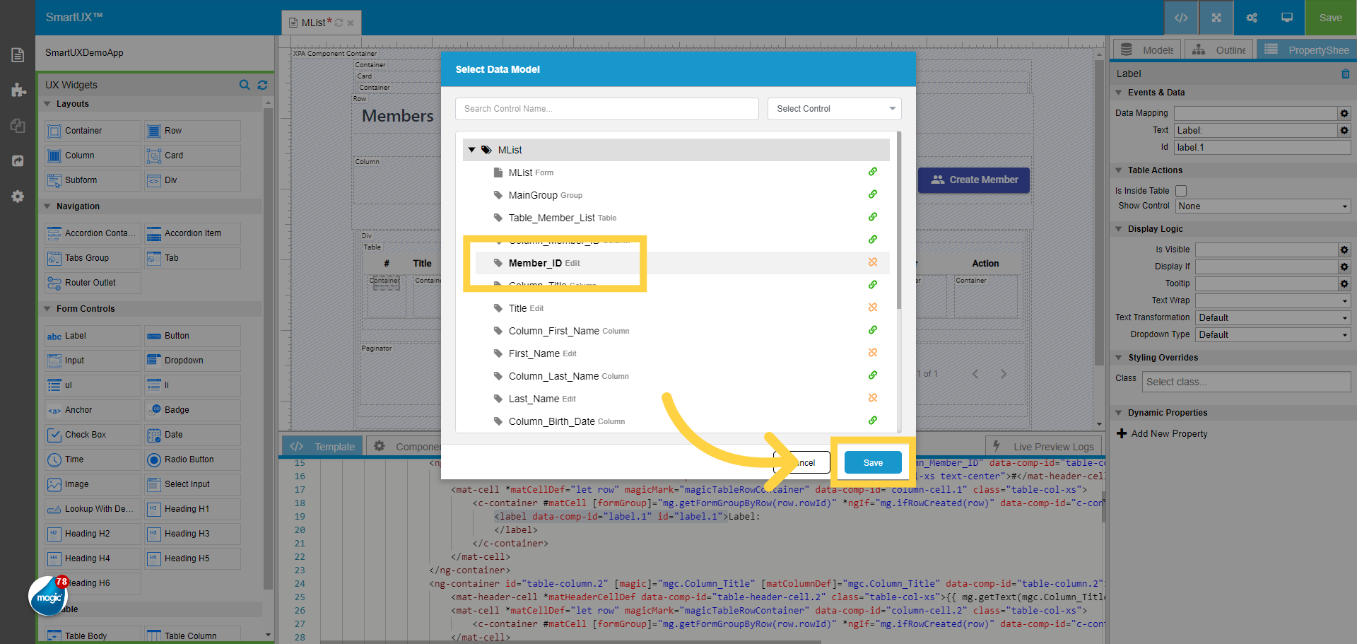Data Mapping for Member_ID Label Widget