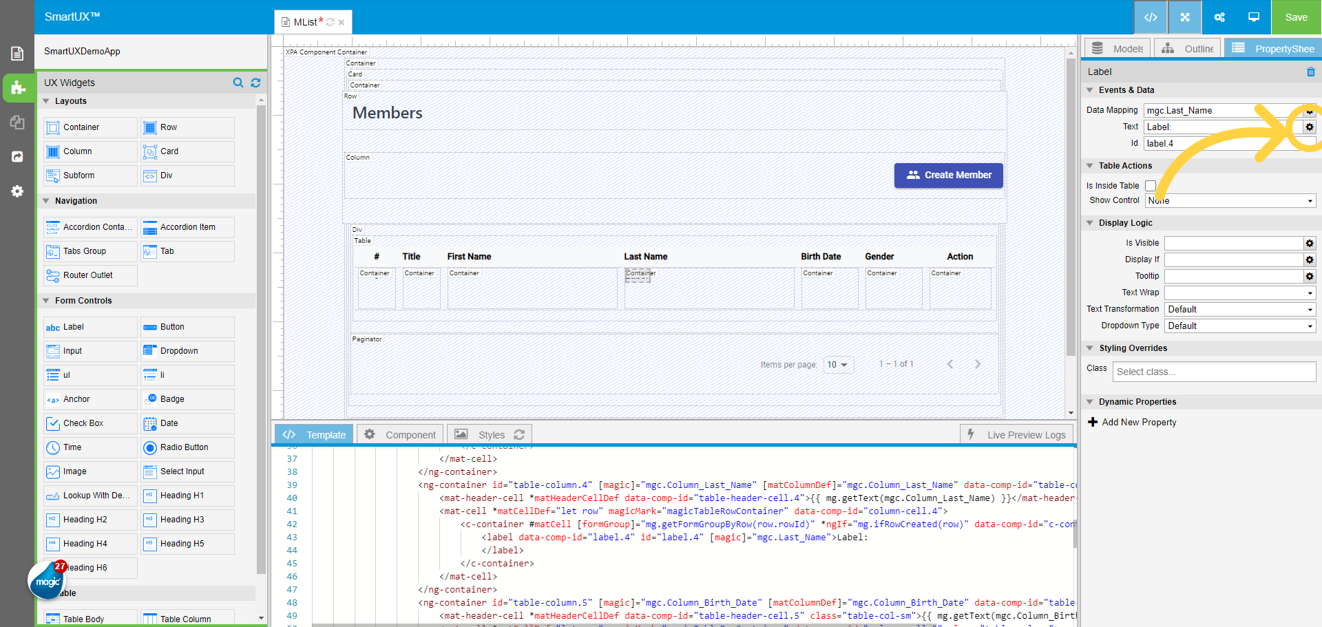 Map Text property with mg.getValue function for Last Name