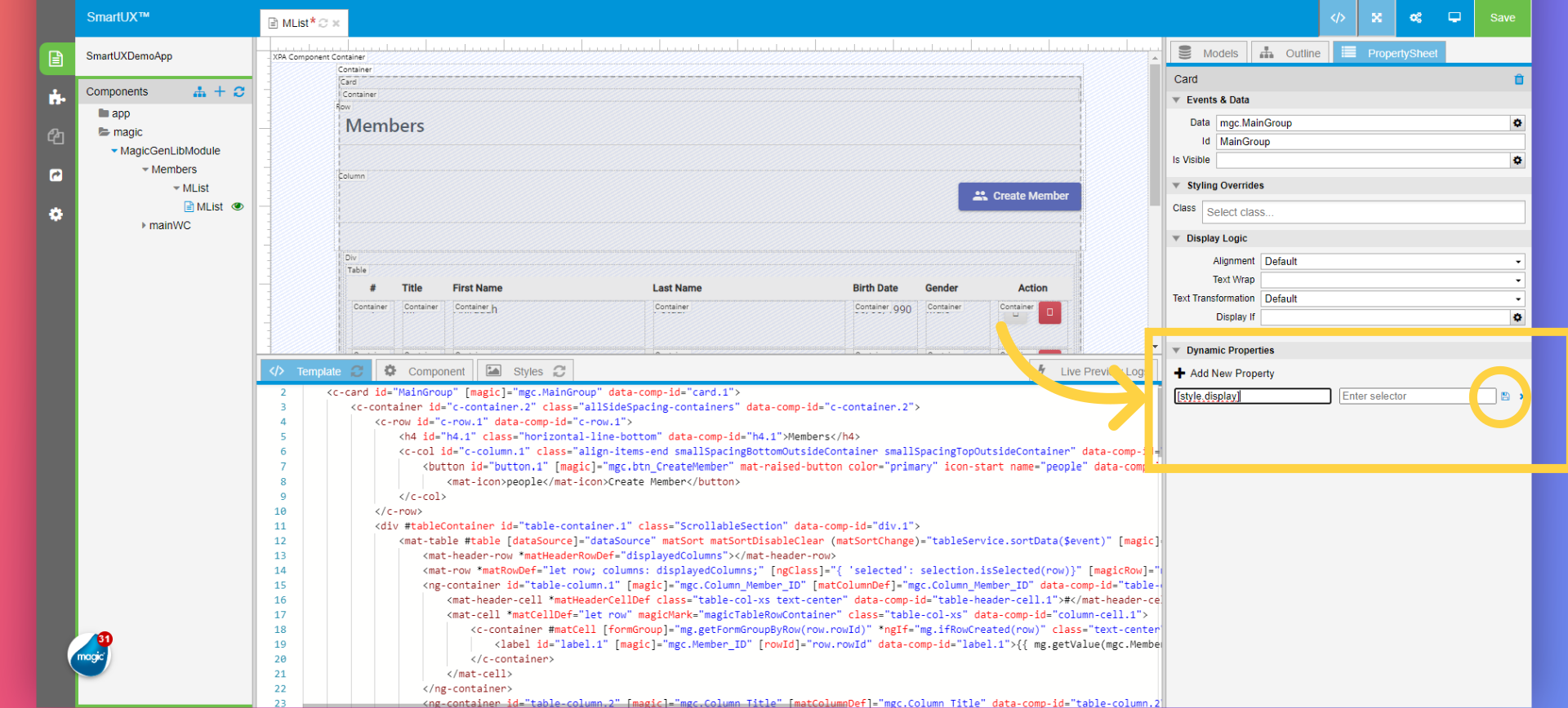 Add Dynamic Property to Card Widget