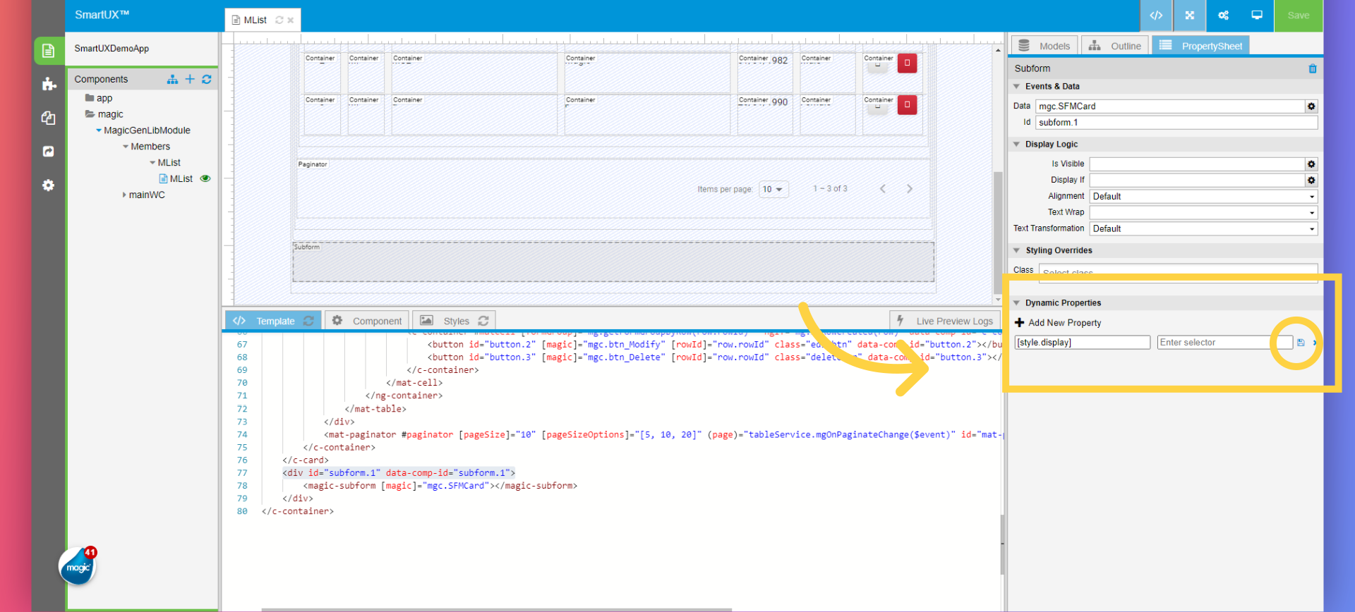 Add Dynamic Property to Subform Widget