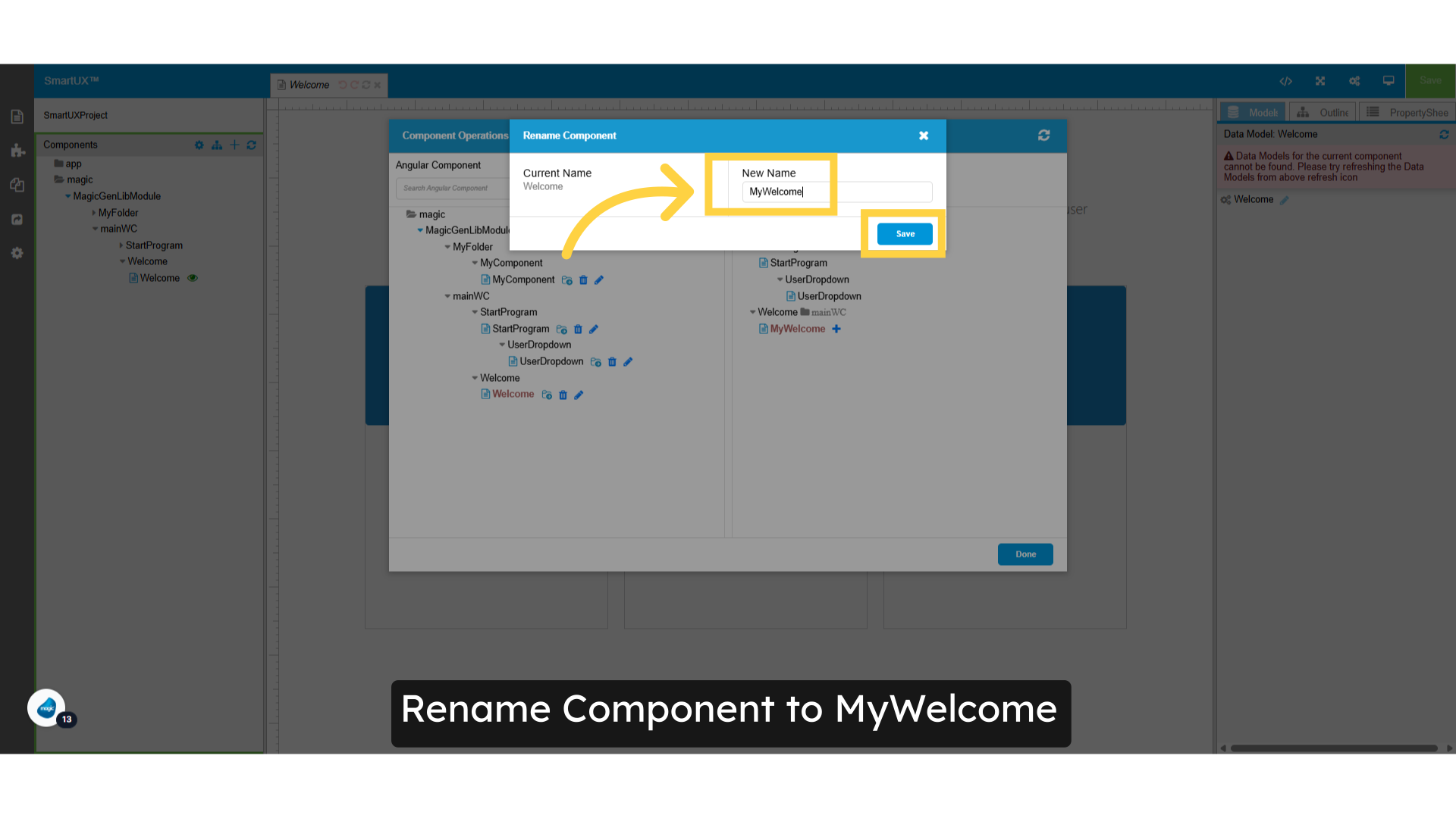 Rename Component to MyWelcome