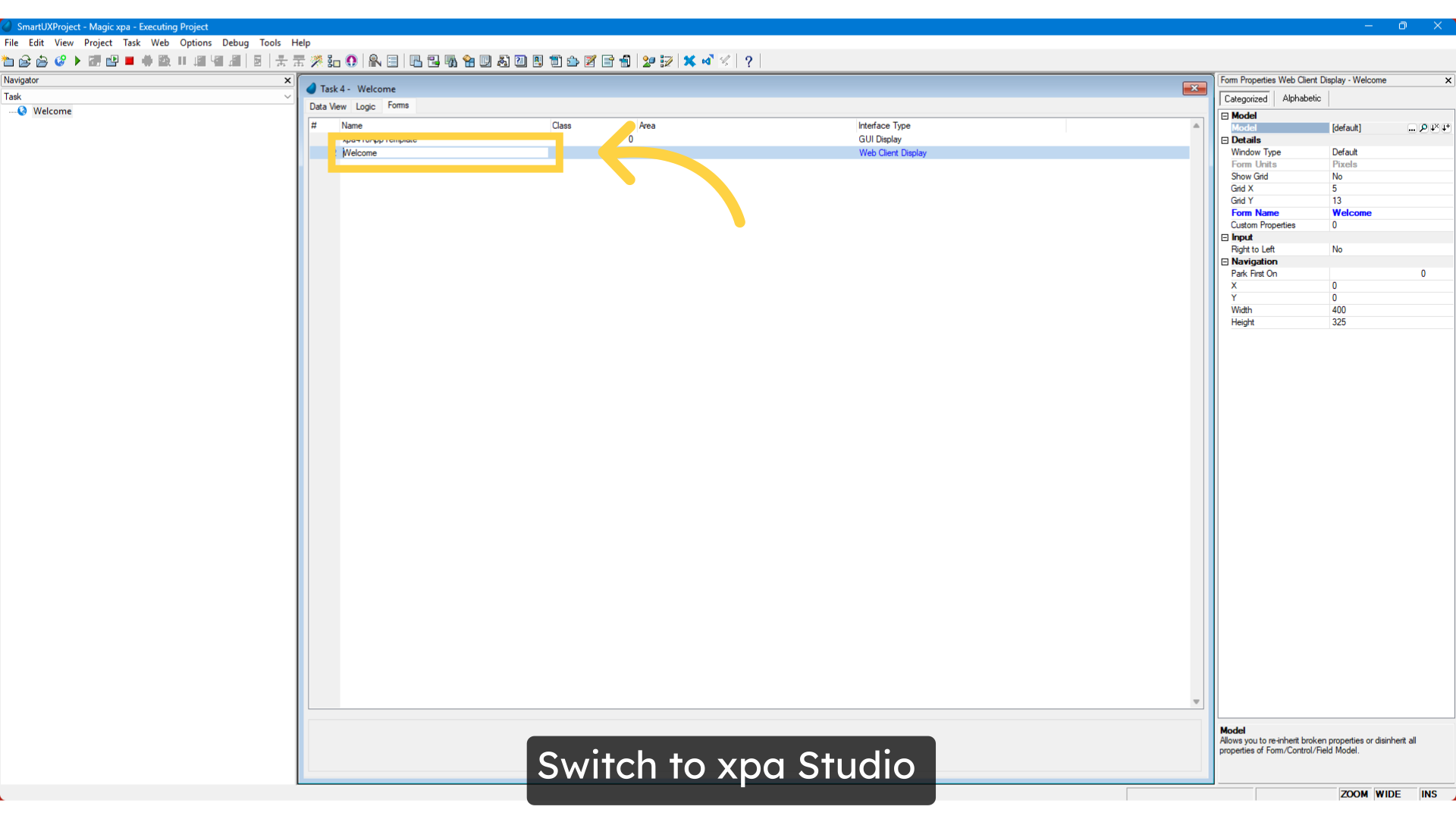 Switch to xpa Studio