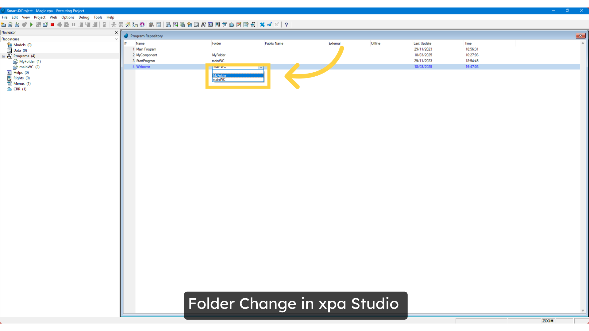 Folder Change in xpa Studio