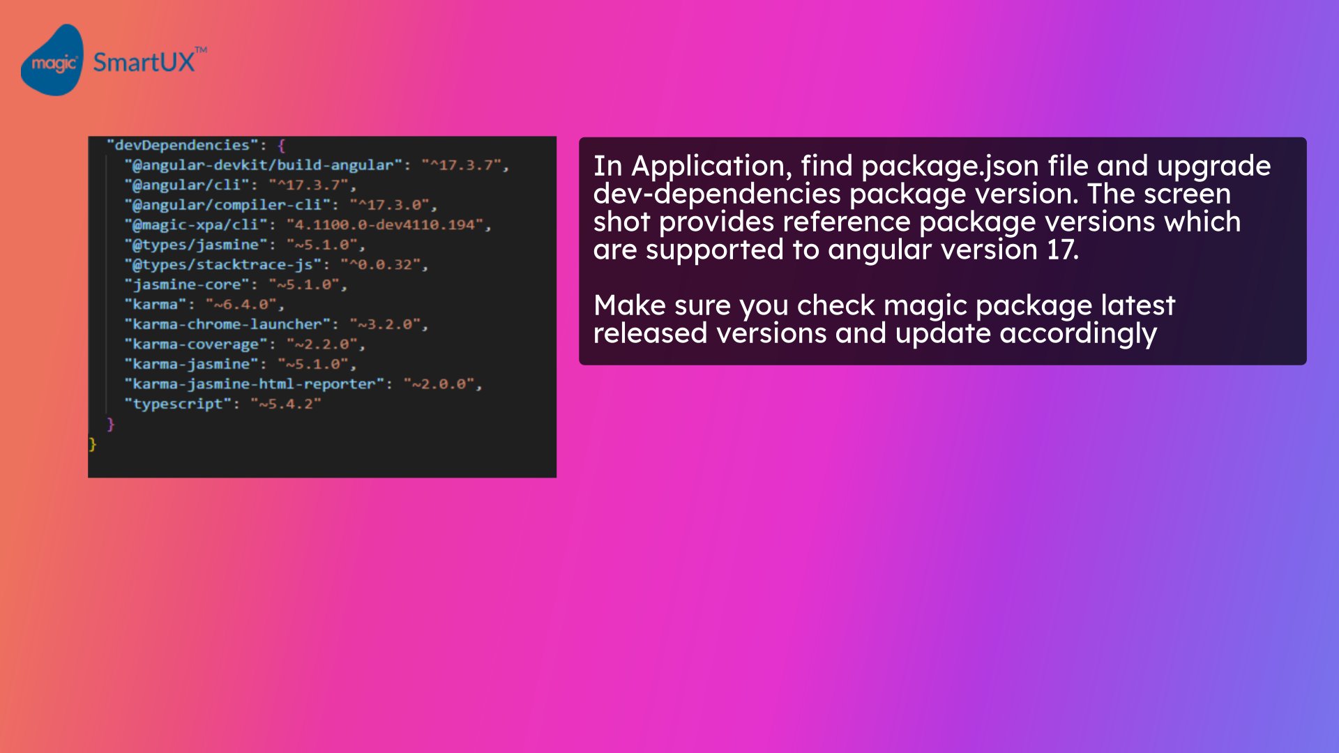 Updating package JSON for dev-dependencies