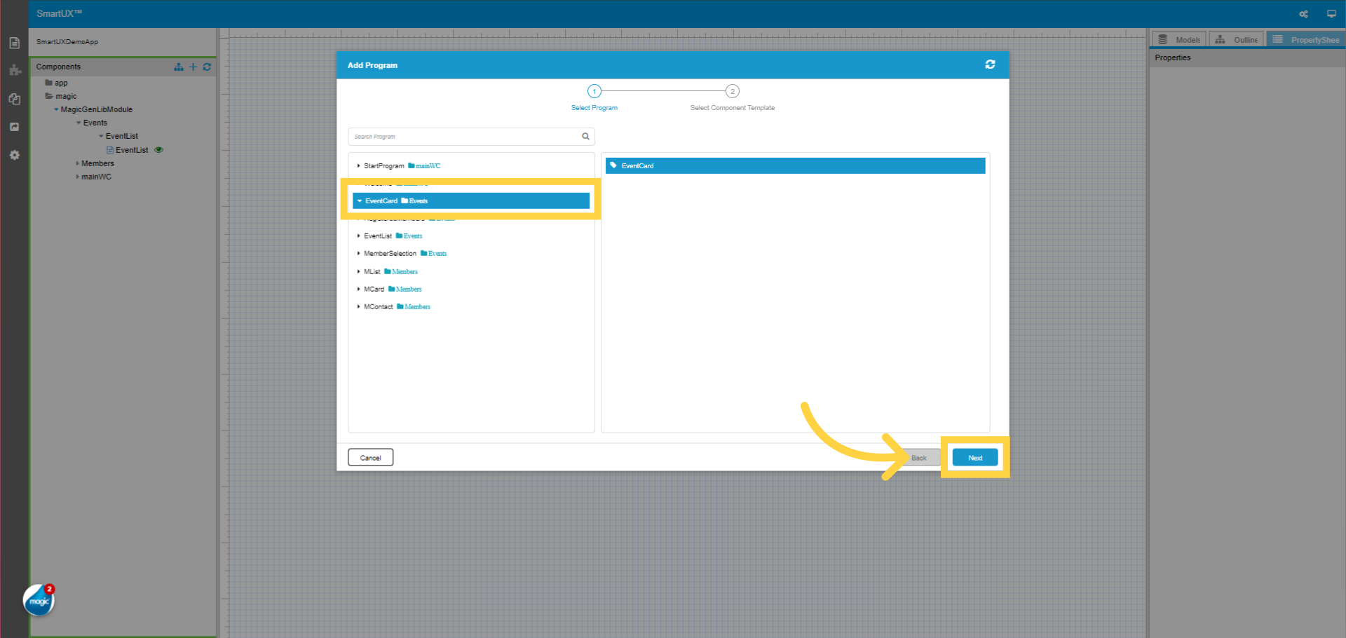 Select a Program for the Event Card