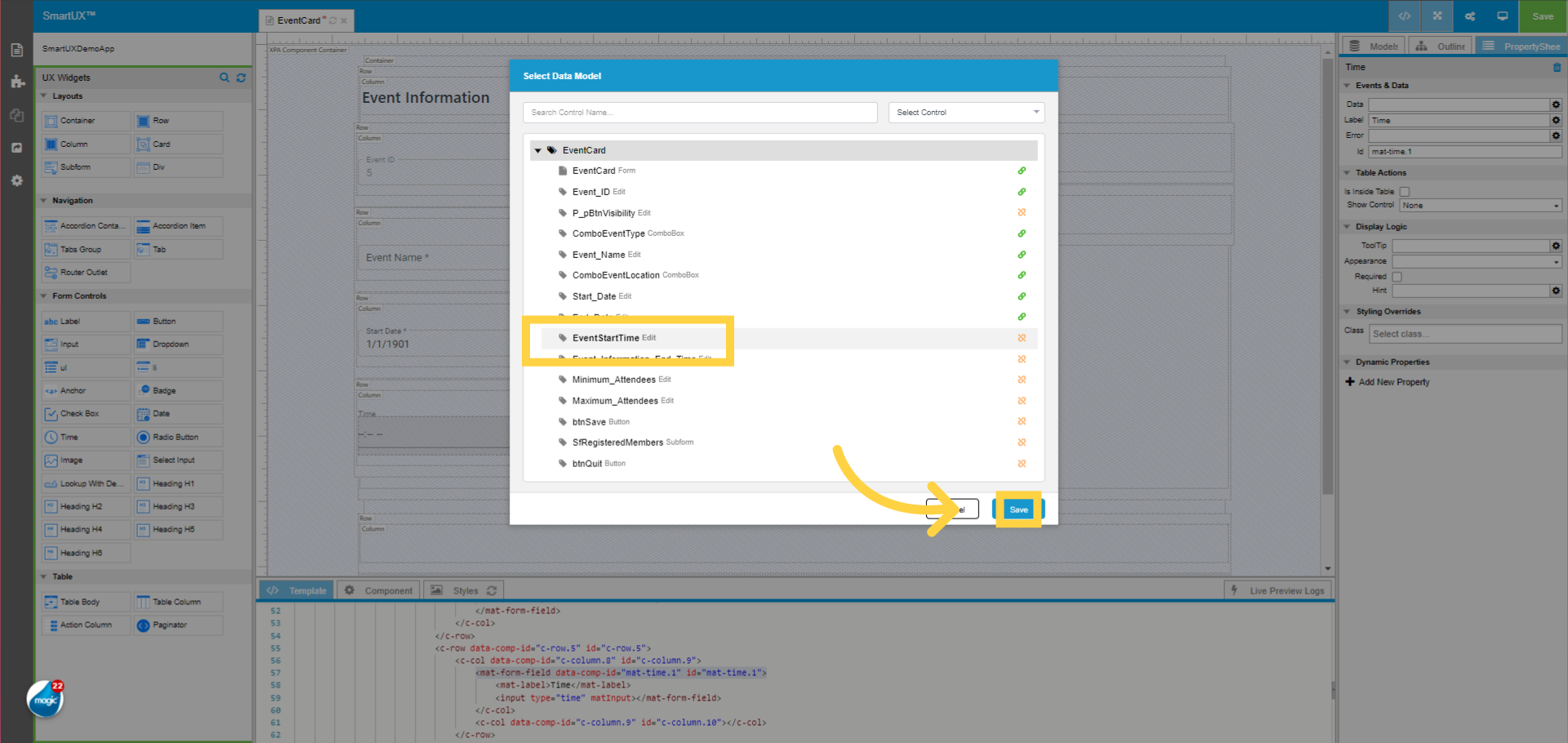 Map Date widget with EventStartTime