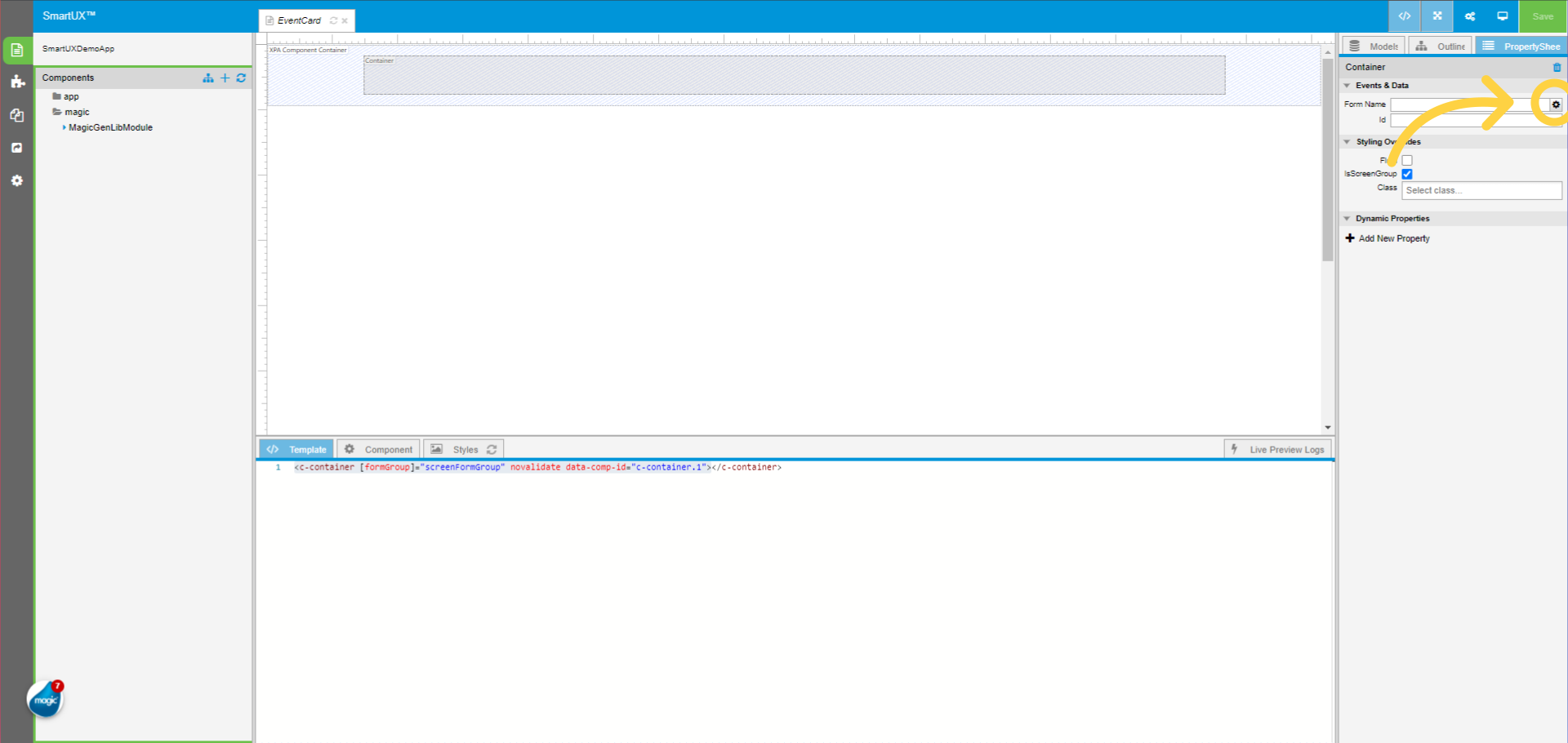 Map Form Name to Container
