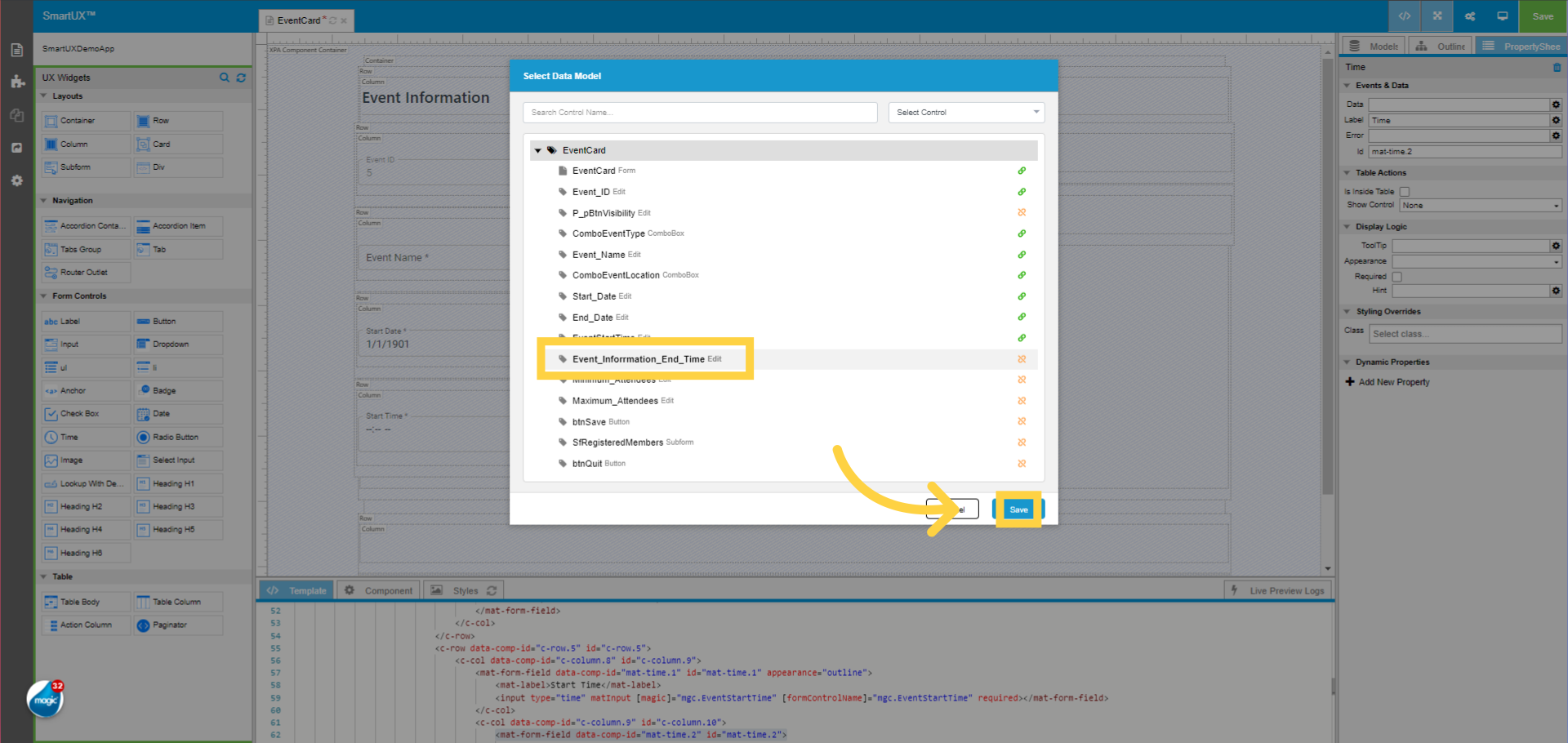 Map Date widget with Event_Information_End_Time