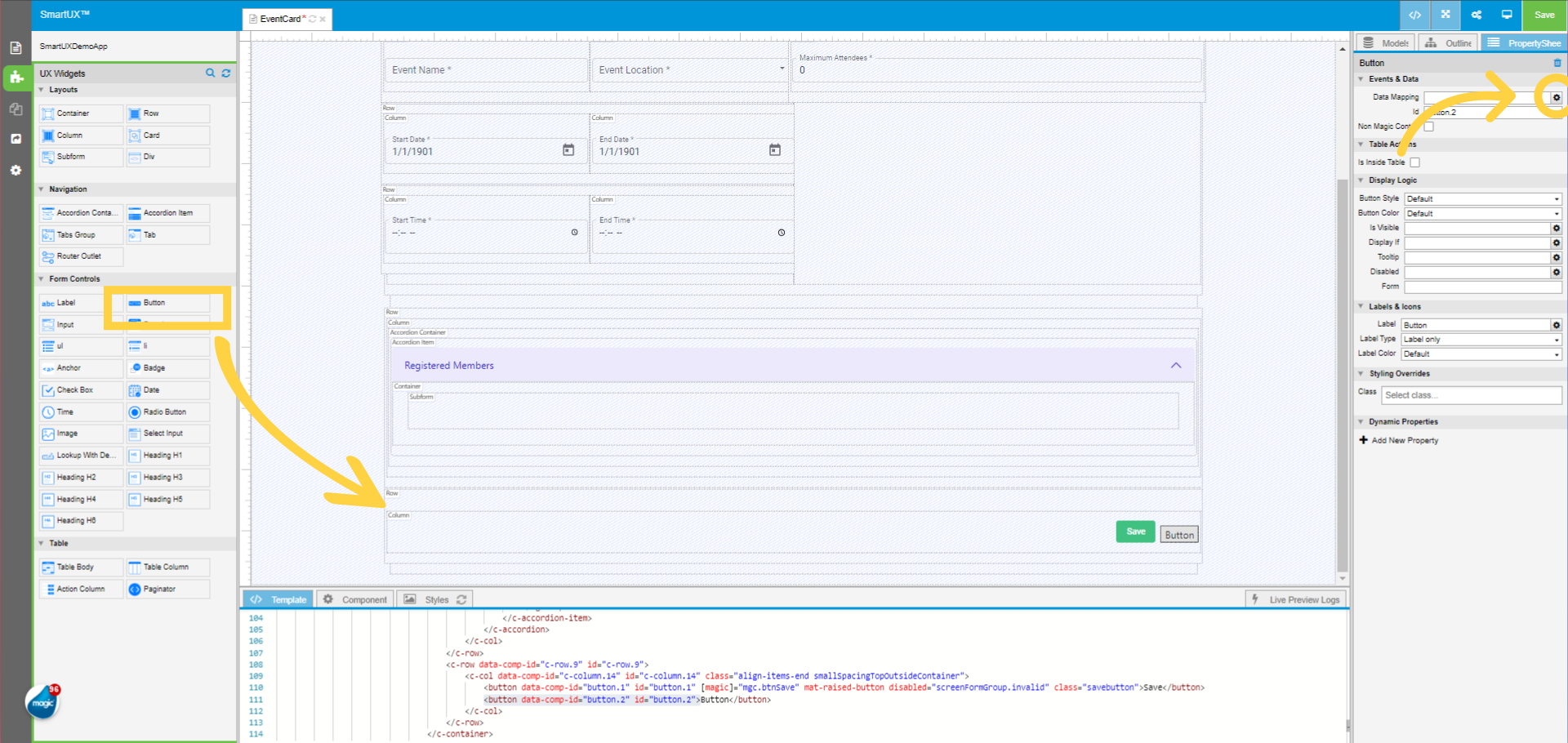 Drag and drop the Button widget for Cancel
