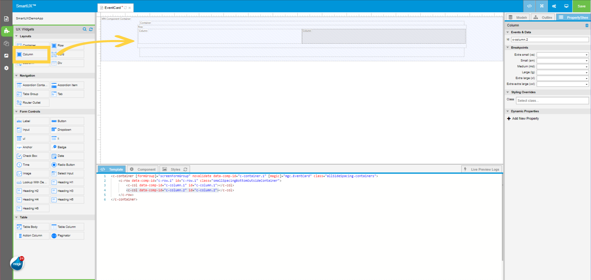 Drag and drop Two Columns in Row
