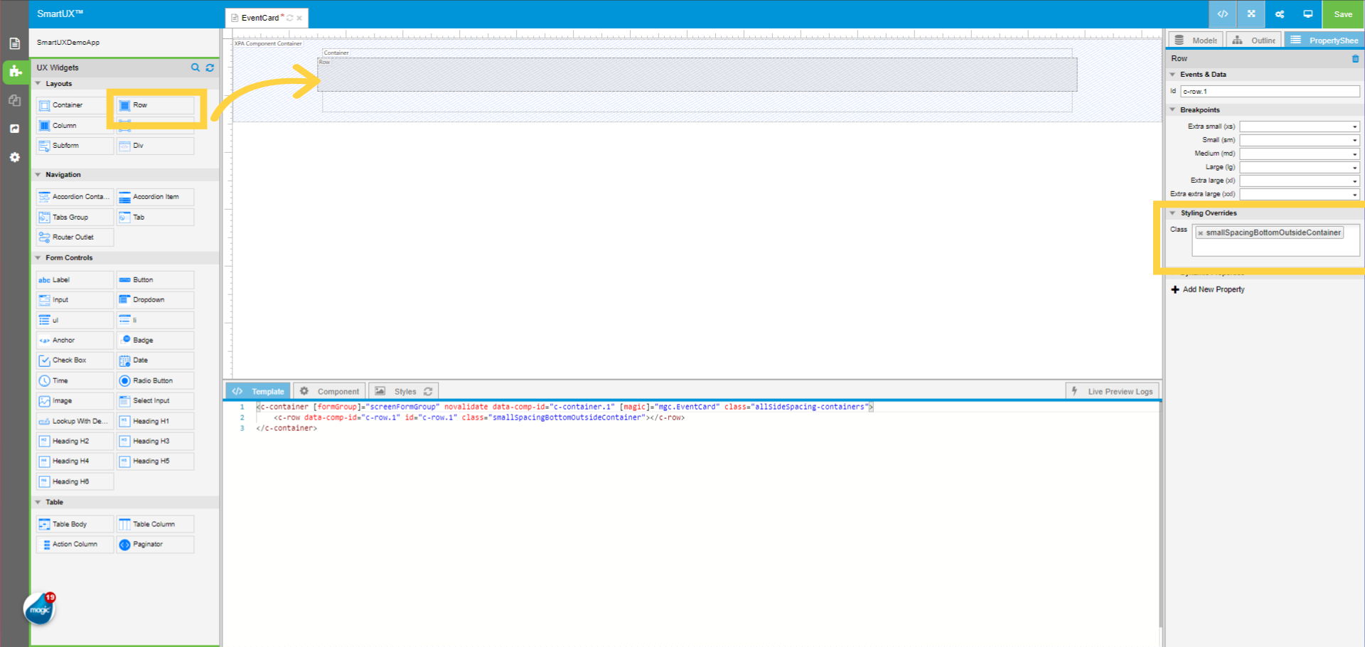 Drag and Drop Row and assign Class property