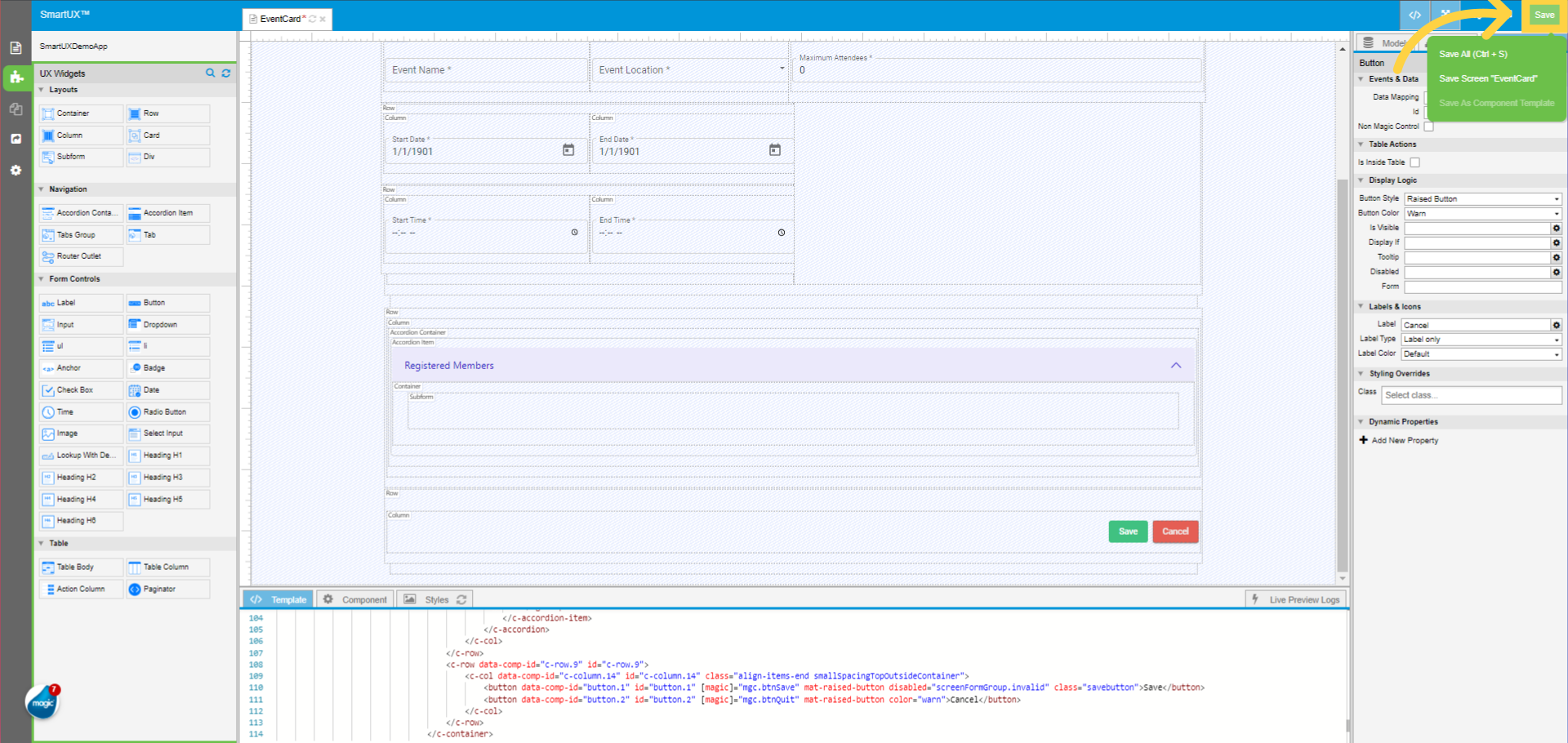 Save all the performed changes