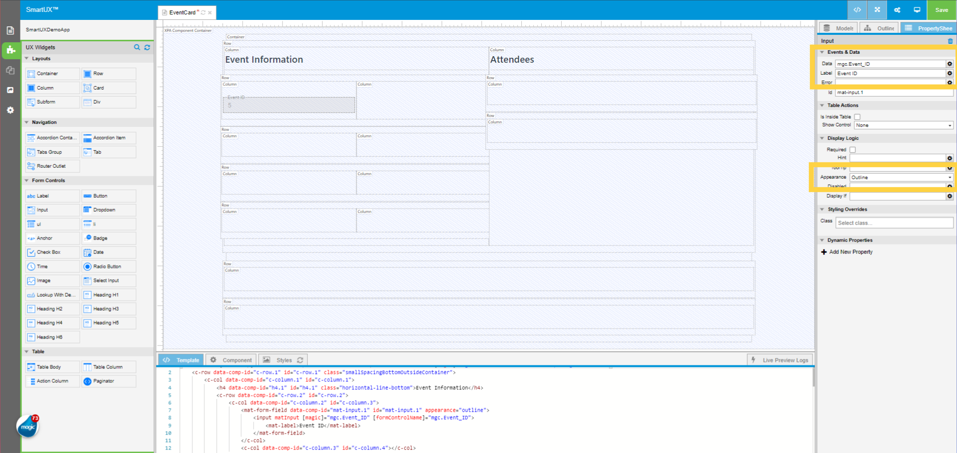 Set properties of Event ID input