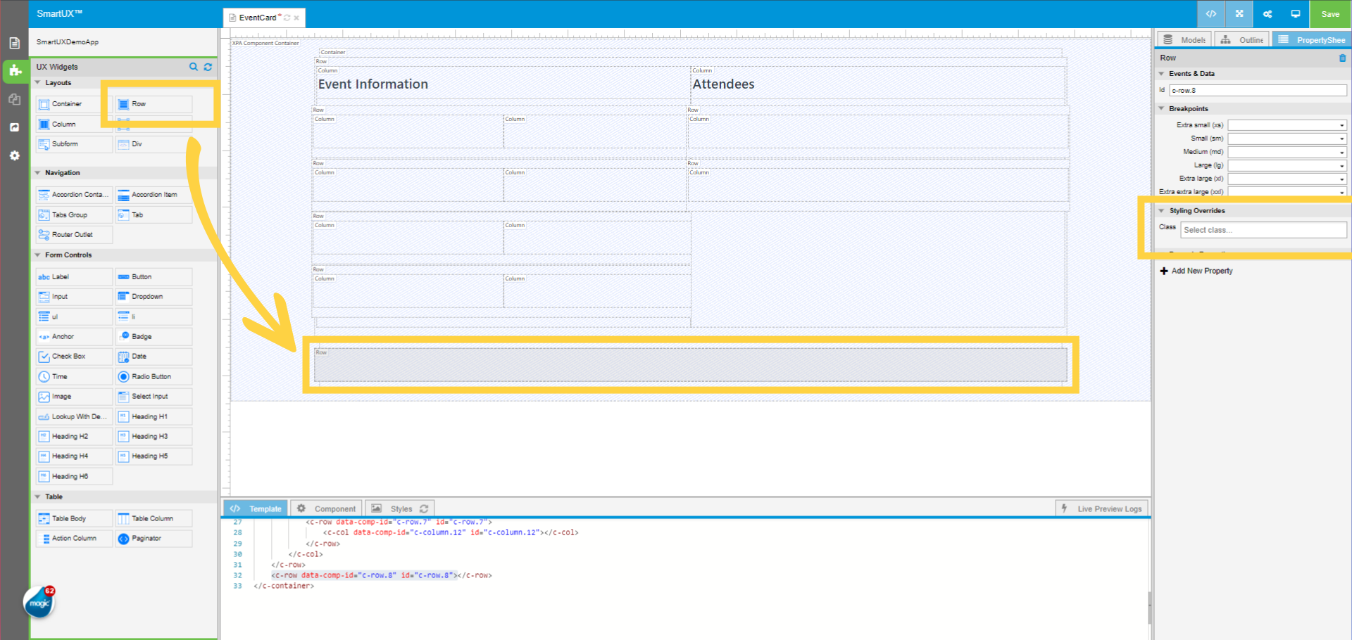 Drag and drop the Row inside the Form Container
