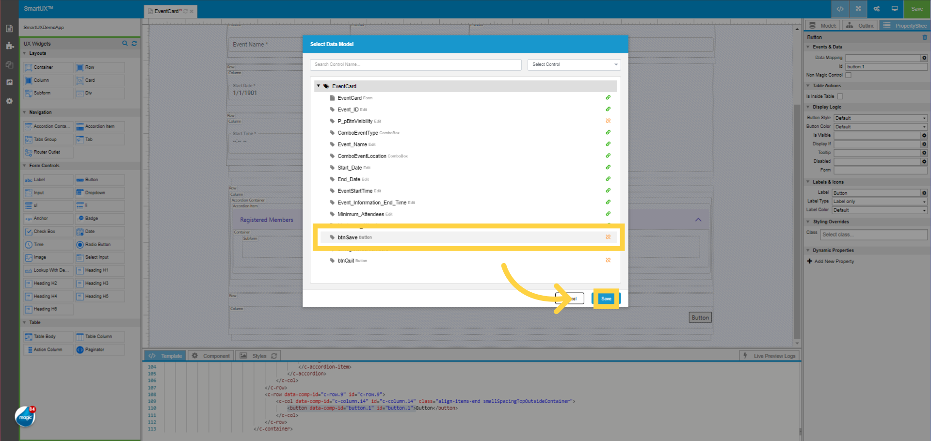 Map Button widget with btnSave