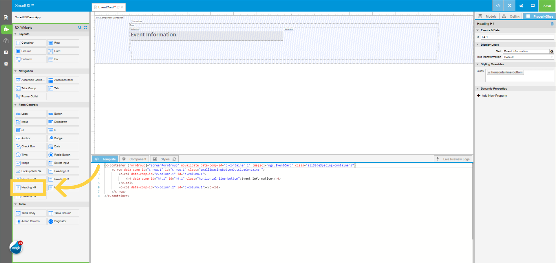 Add Heading to the First Column widget