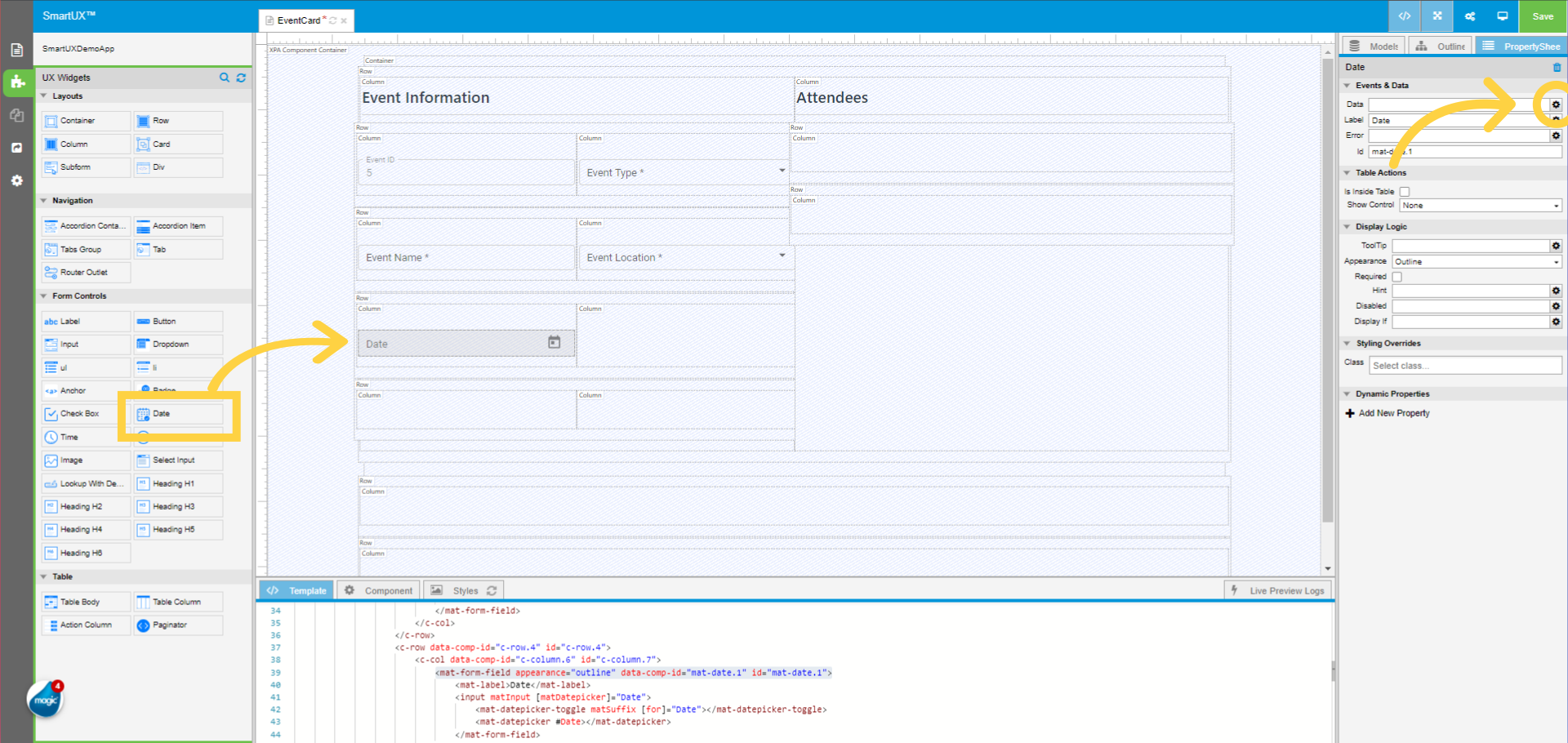 Drag and drop Date to Event Information Third Row inside the First Column