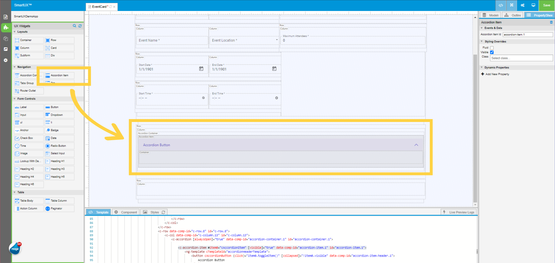 Drag and drop the Accordion Item inside the Accordion Container