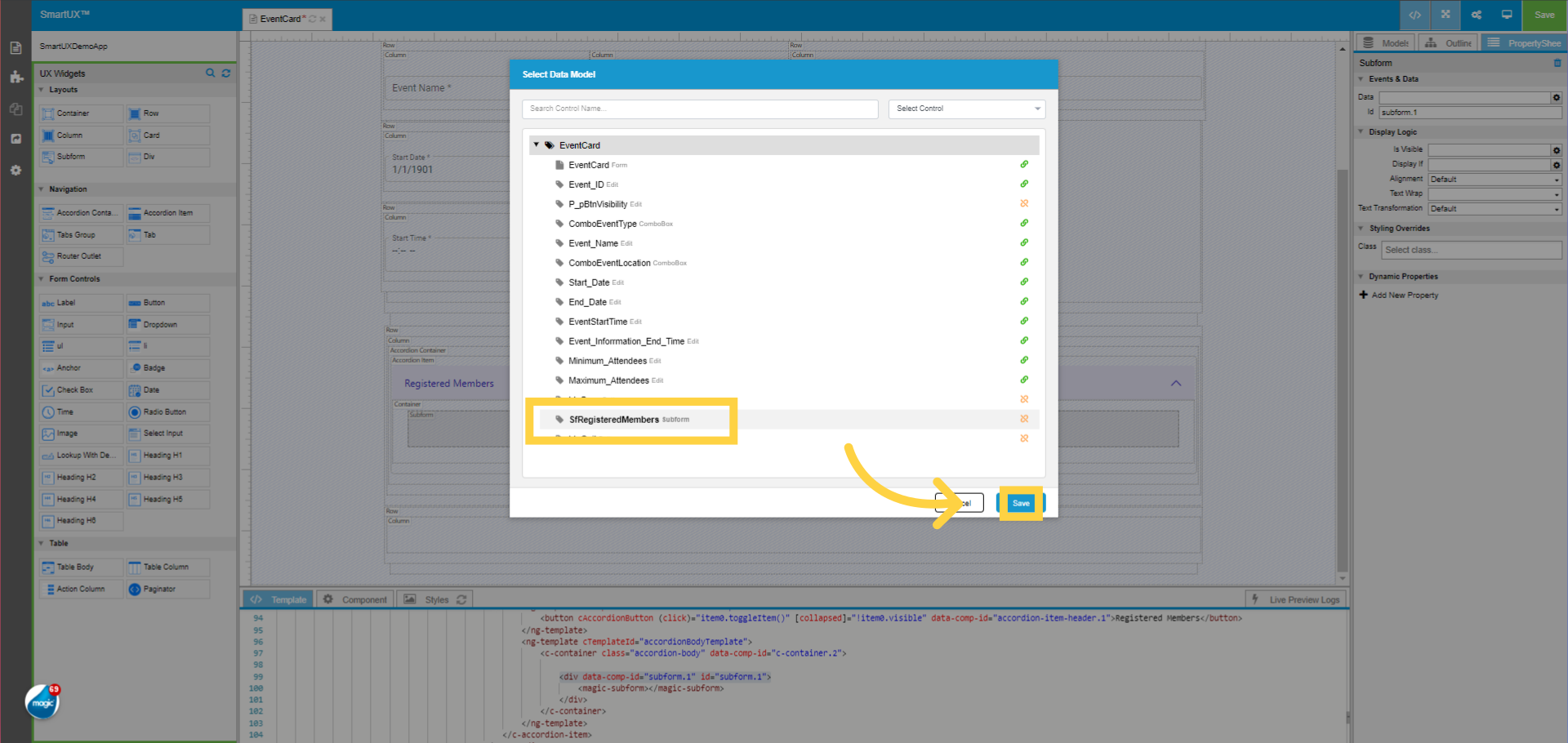 Map Subform widget with SfRegisteredMembers