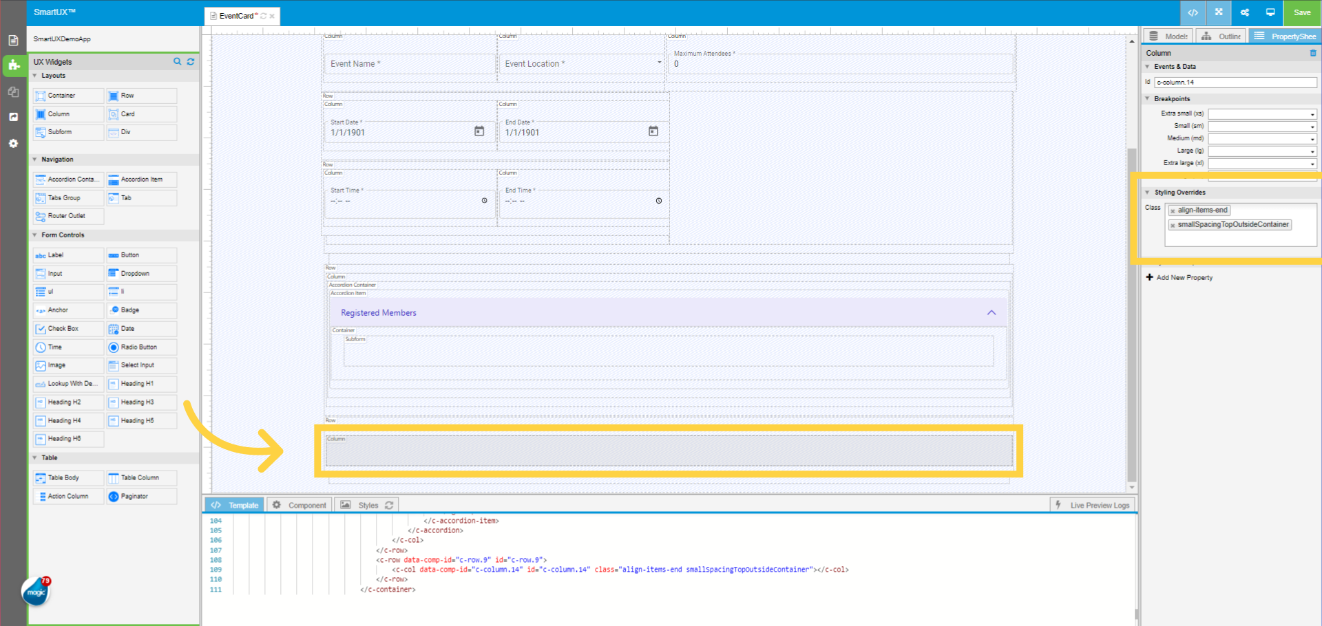 Apply Class property to Last Row Column in Form Container
