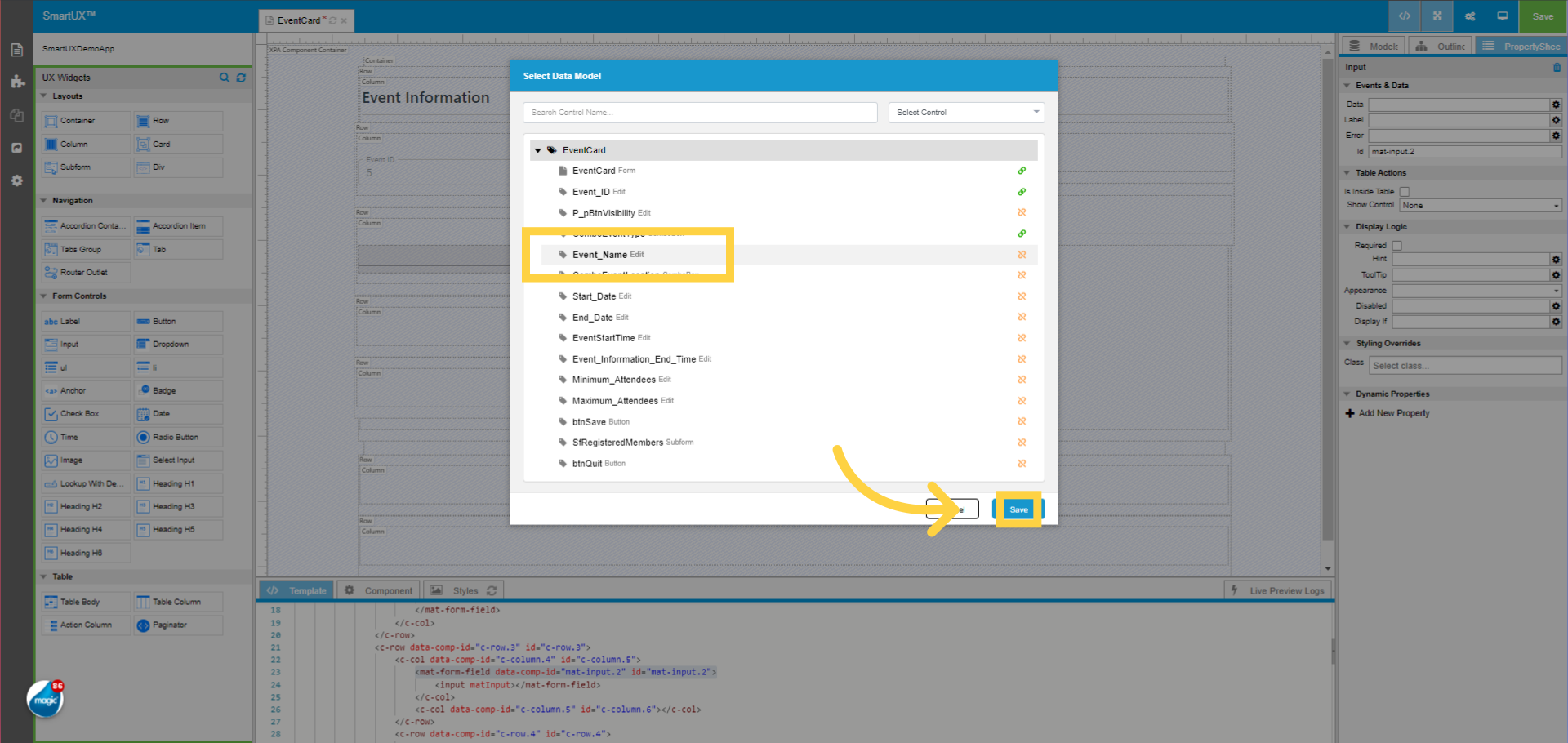 Map Input widget with Event_Name