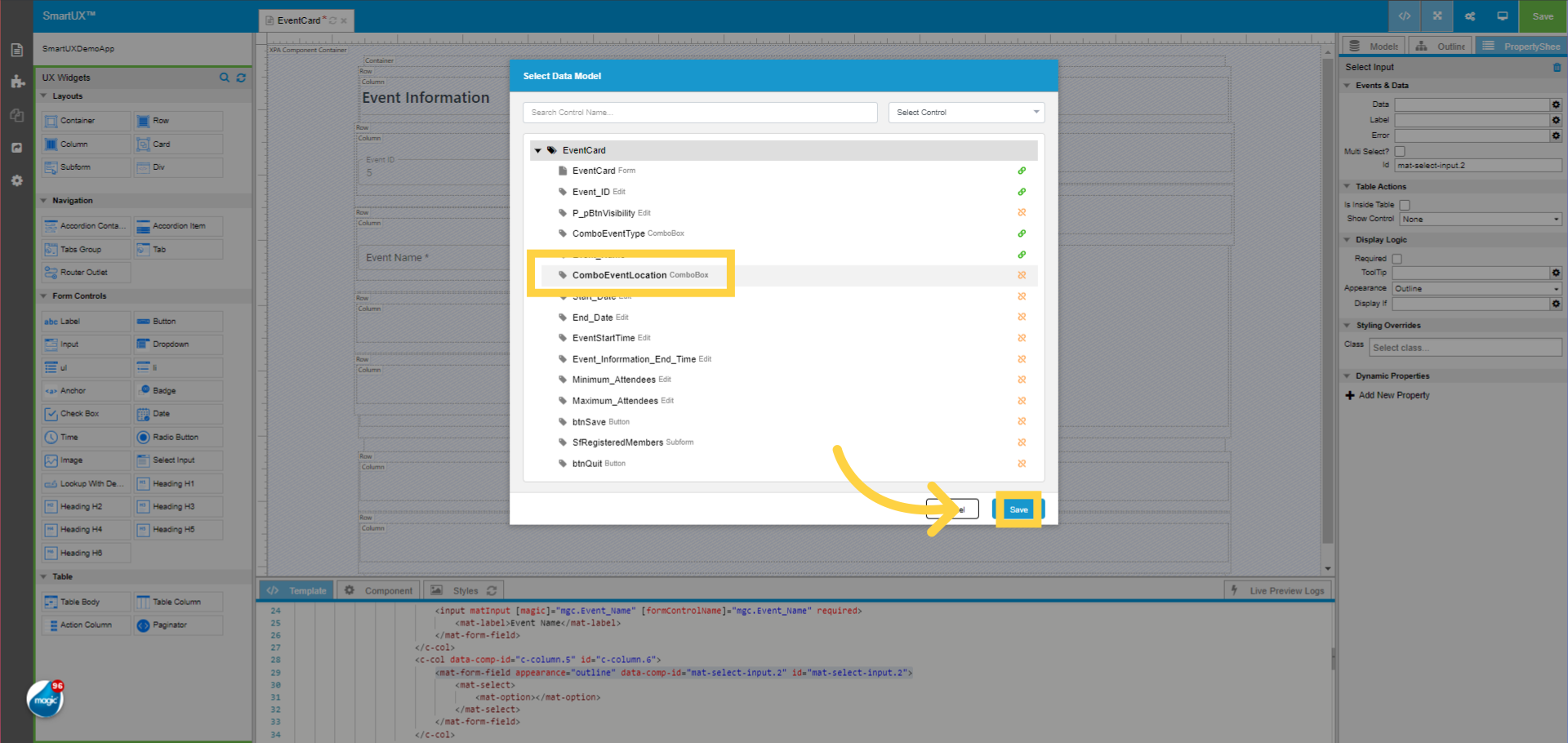 Map Select Input widget with ComboEventLocation