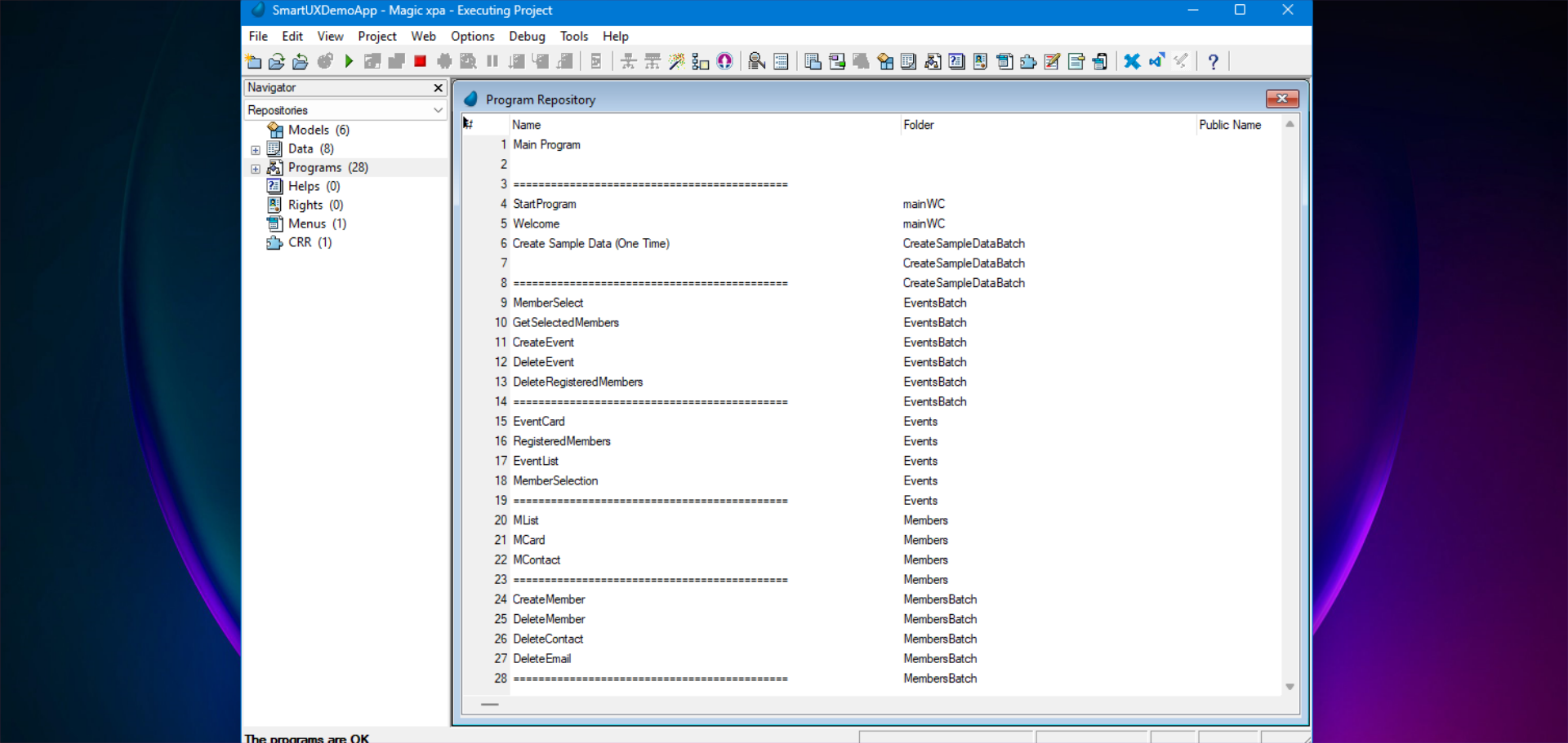 After the successful import, the Program repository will look like this