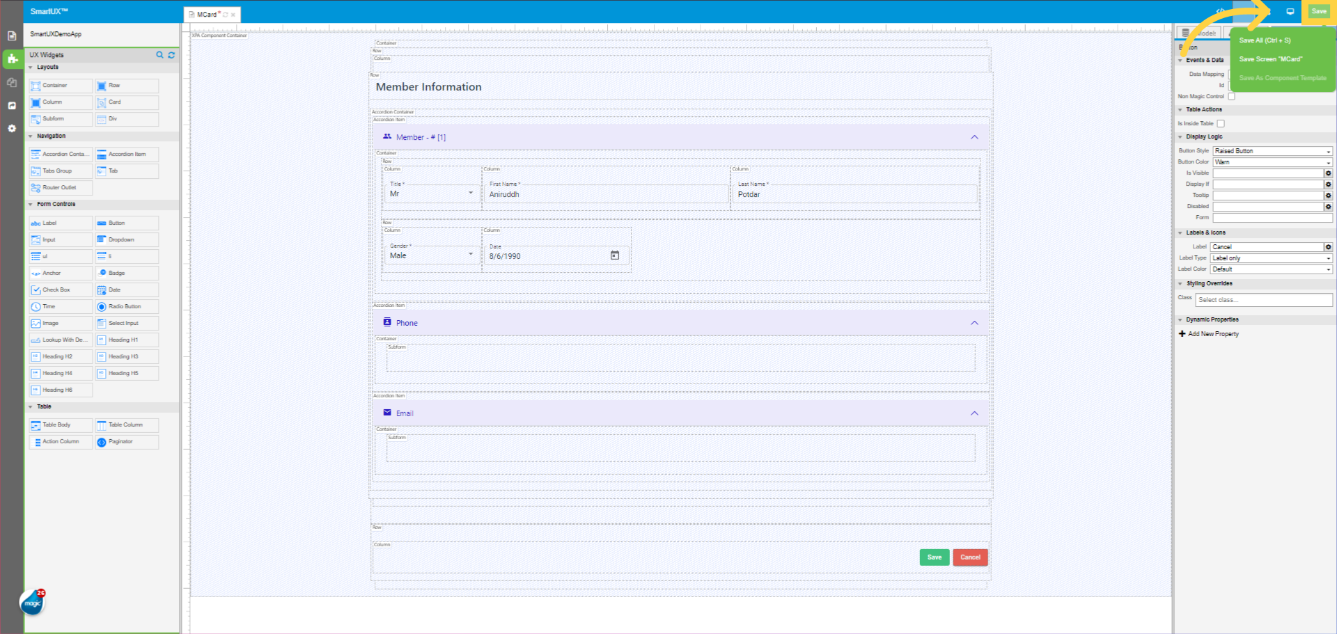 Save the performed Changes