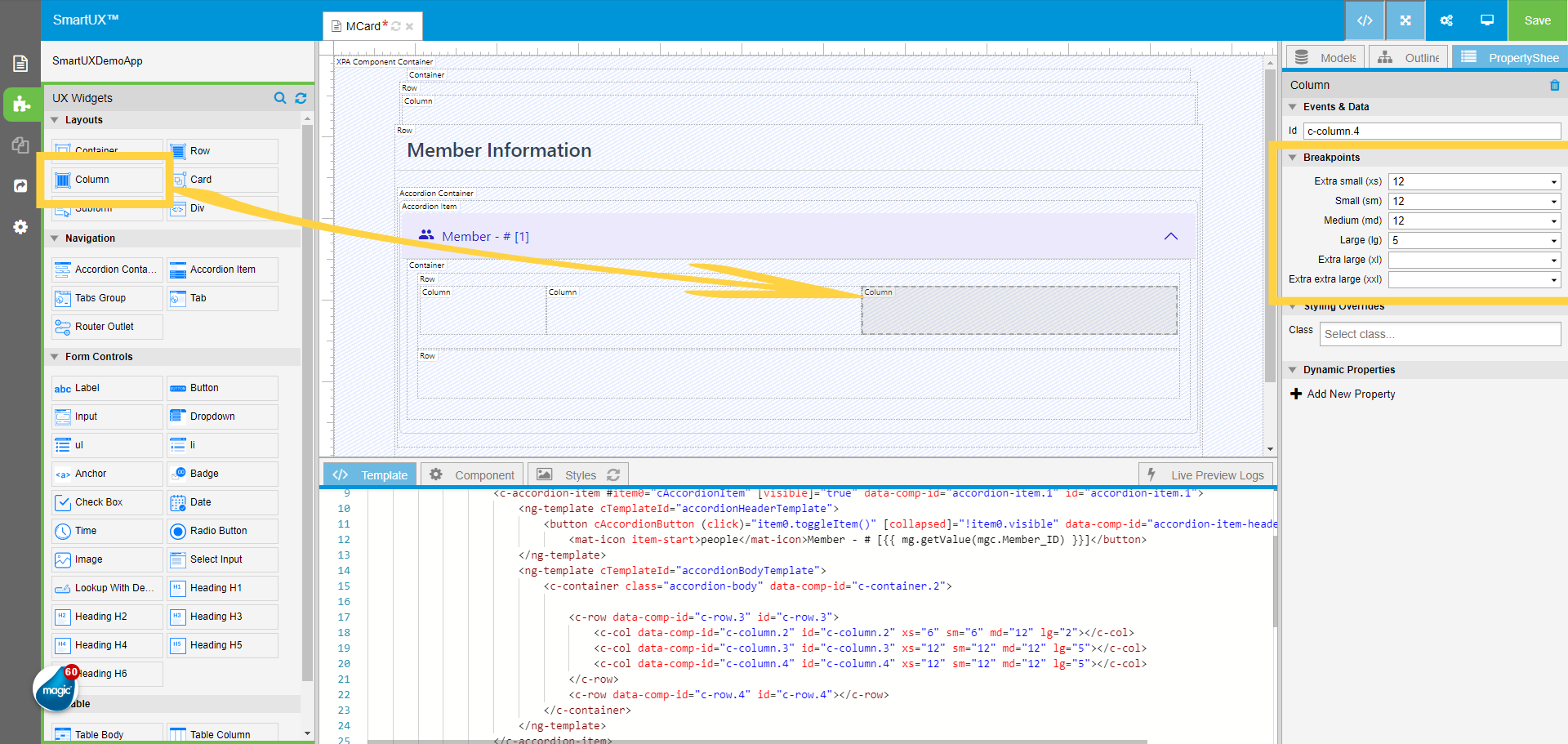 Drag and drop the Third Column inside the First Row