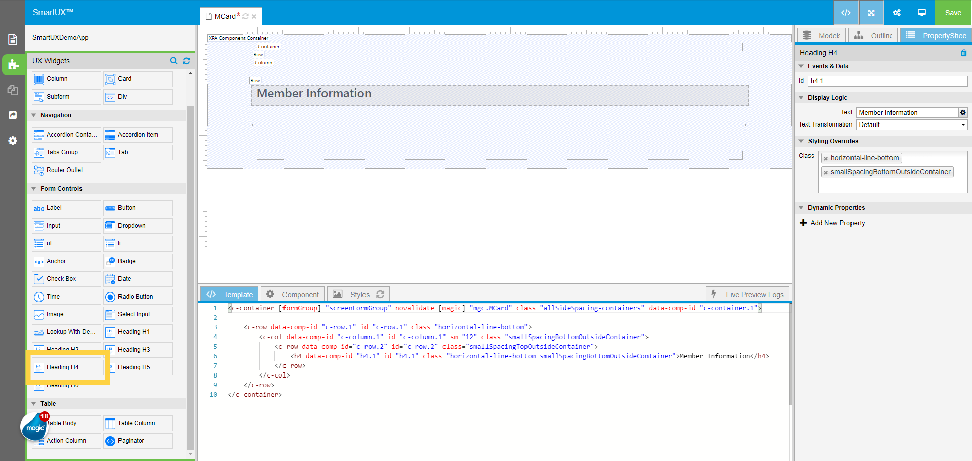 Add Heading to the Row widget
