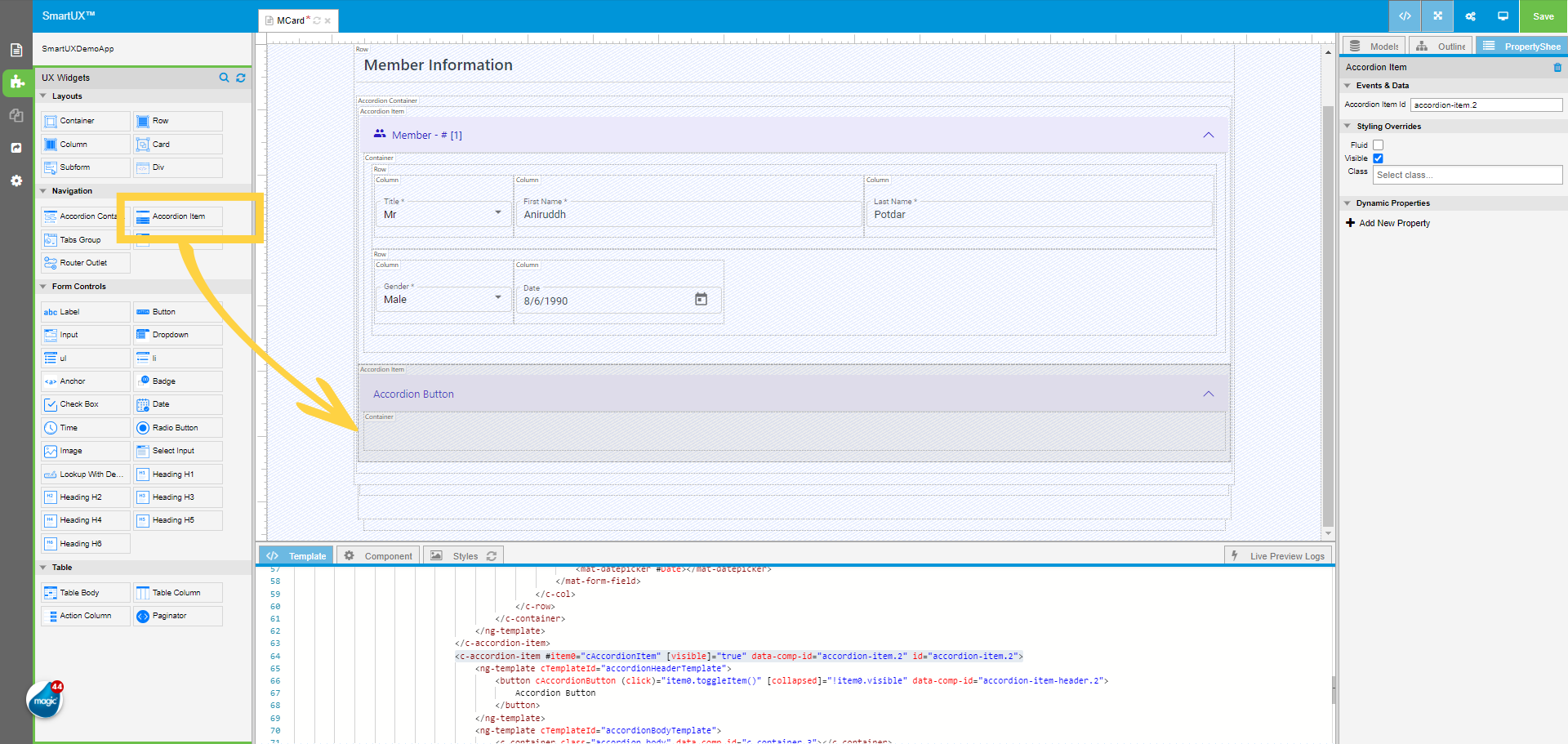 Drag and drop another Accordion Item below the first one