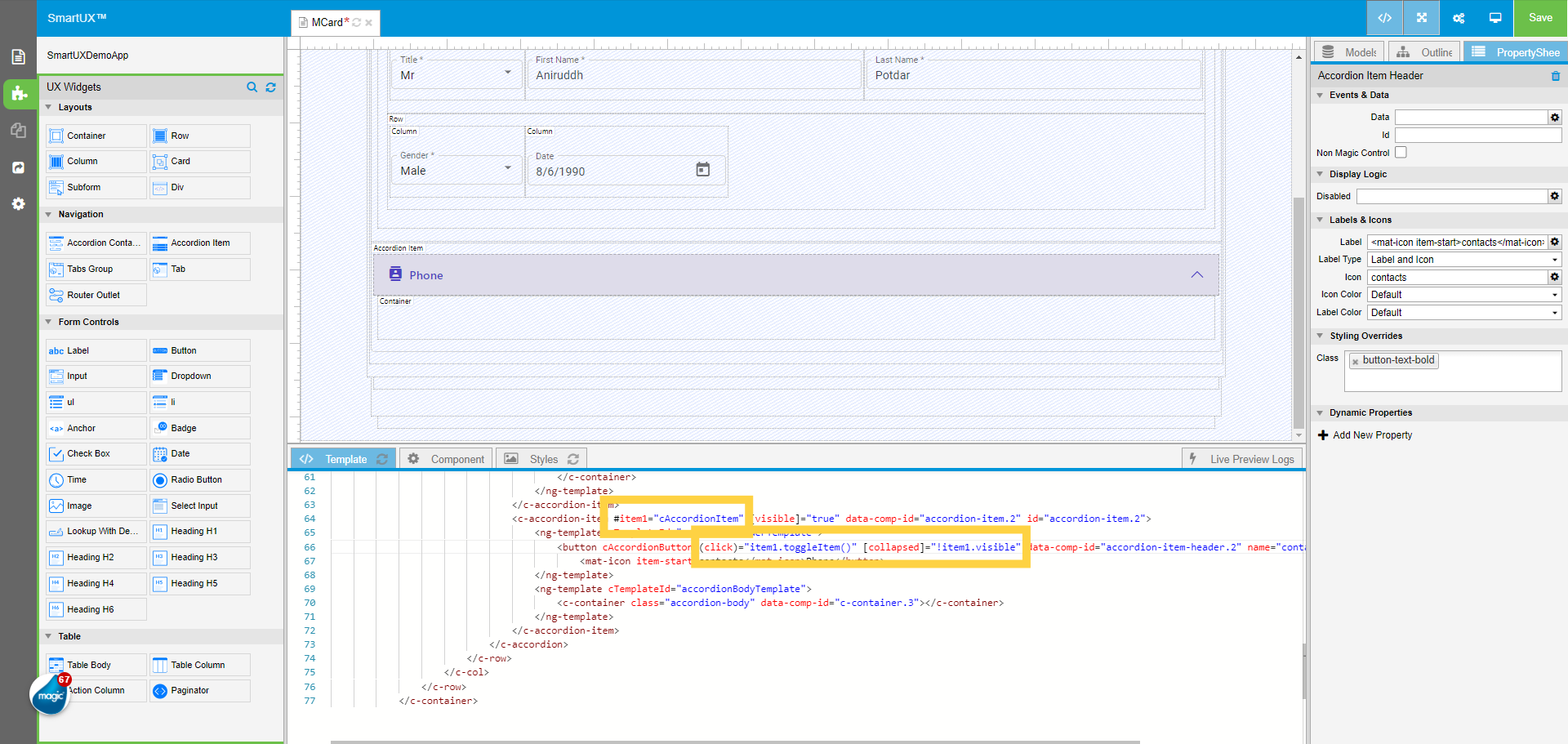 Perform changes in HTML code from Template section