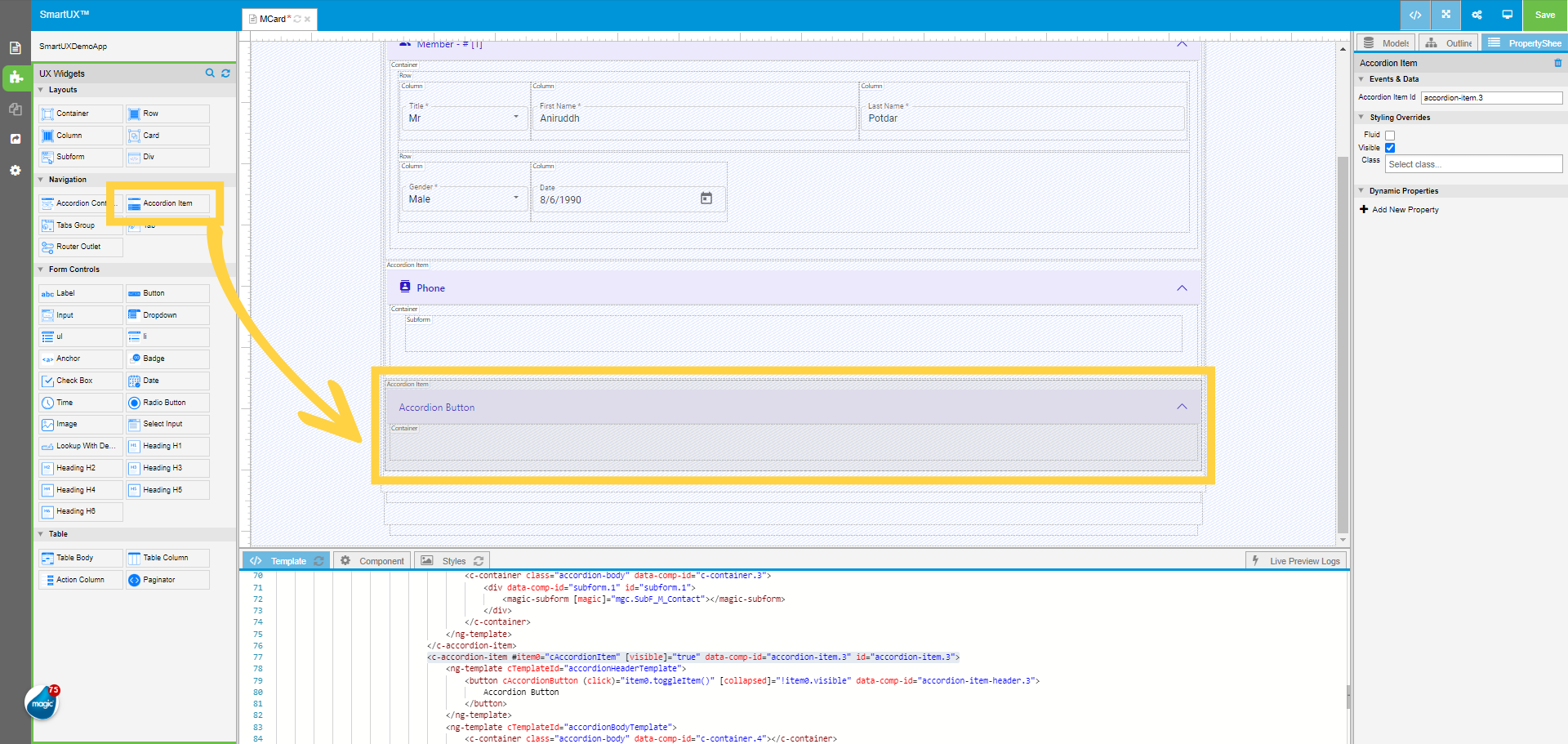 Drag and drop another Accordion Item below the Phone Accordion
