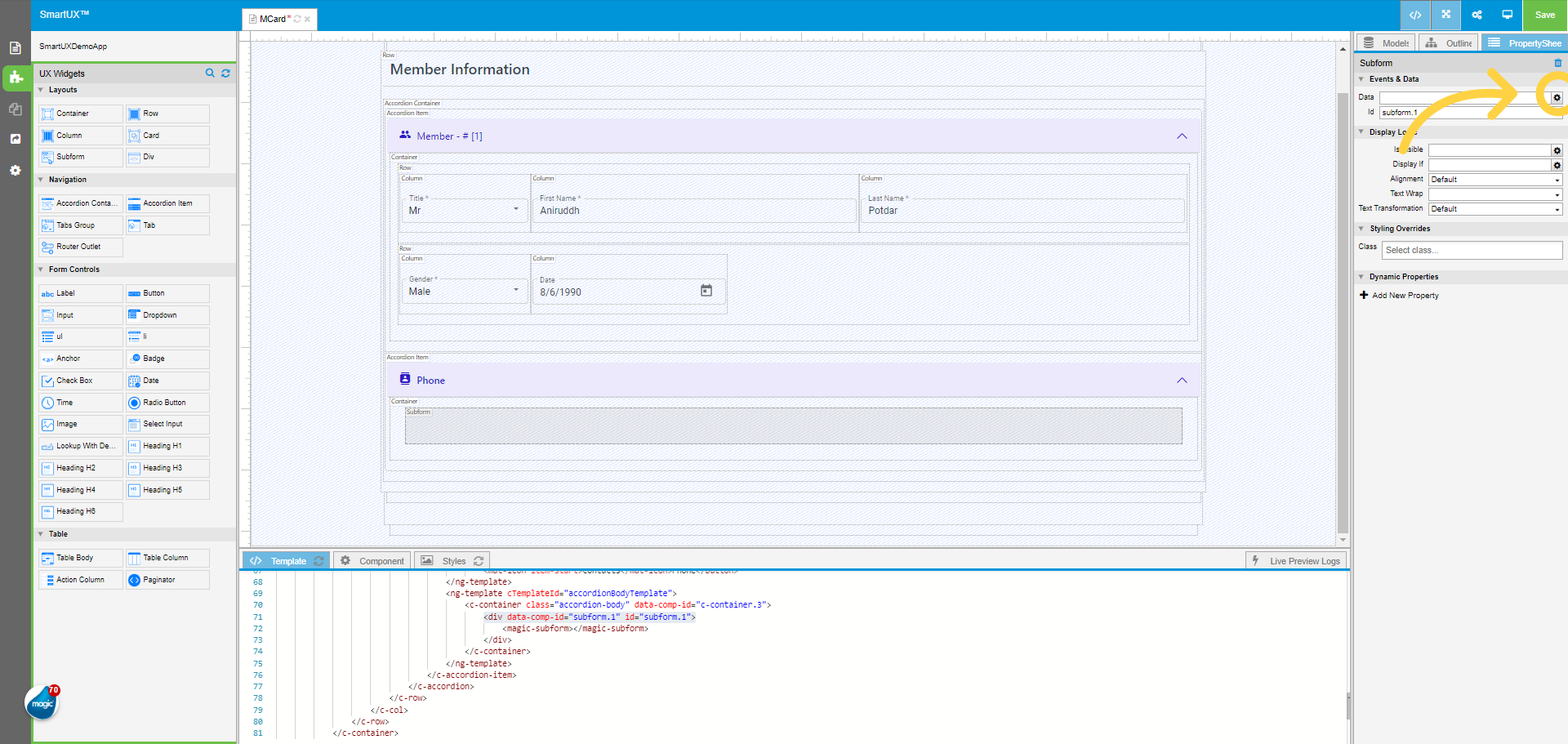 Drag and Drop the Subform widget in Accordion Item Container