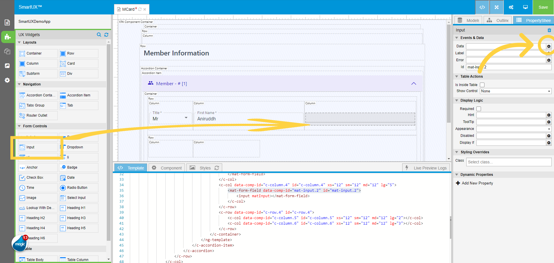 Drag and Drop Input in the third Column of the First Row of Accordion Item Container