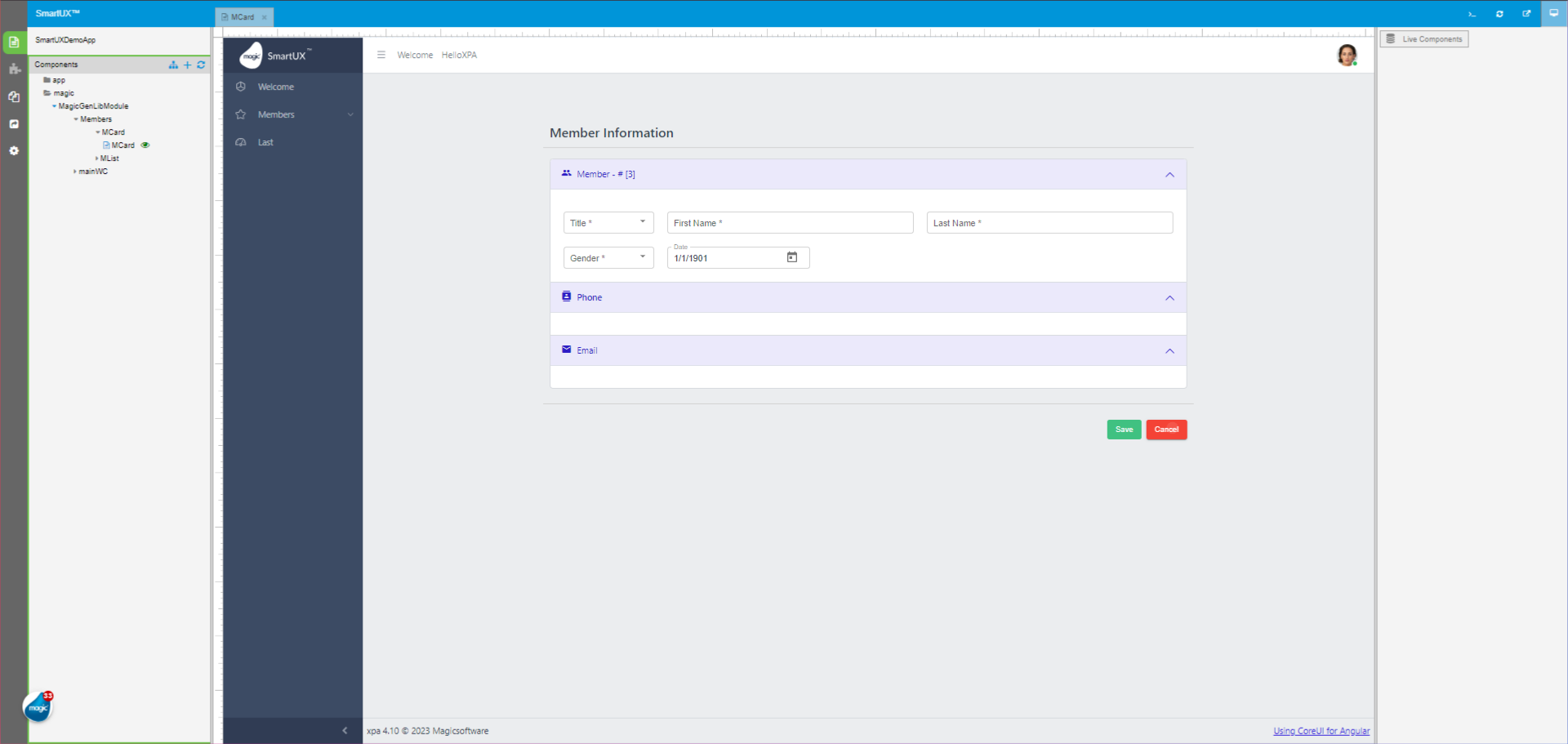 Create Member Screen in Live Preview
