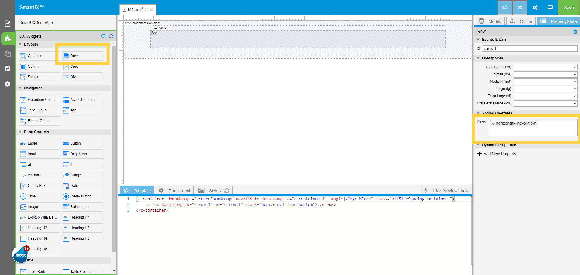 Drag and Drop Row and assign Class property