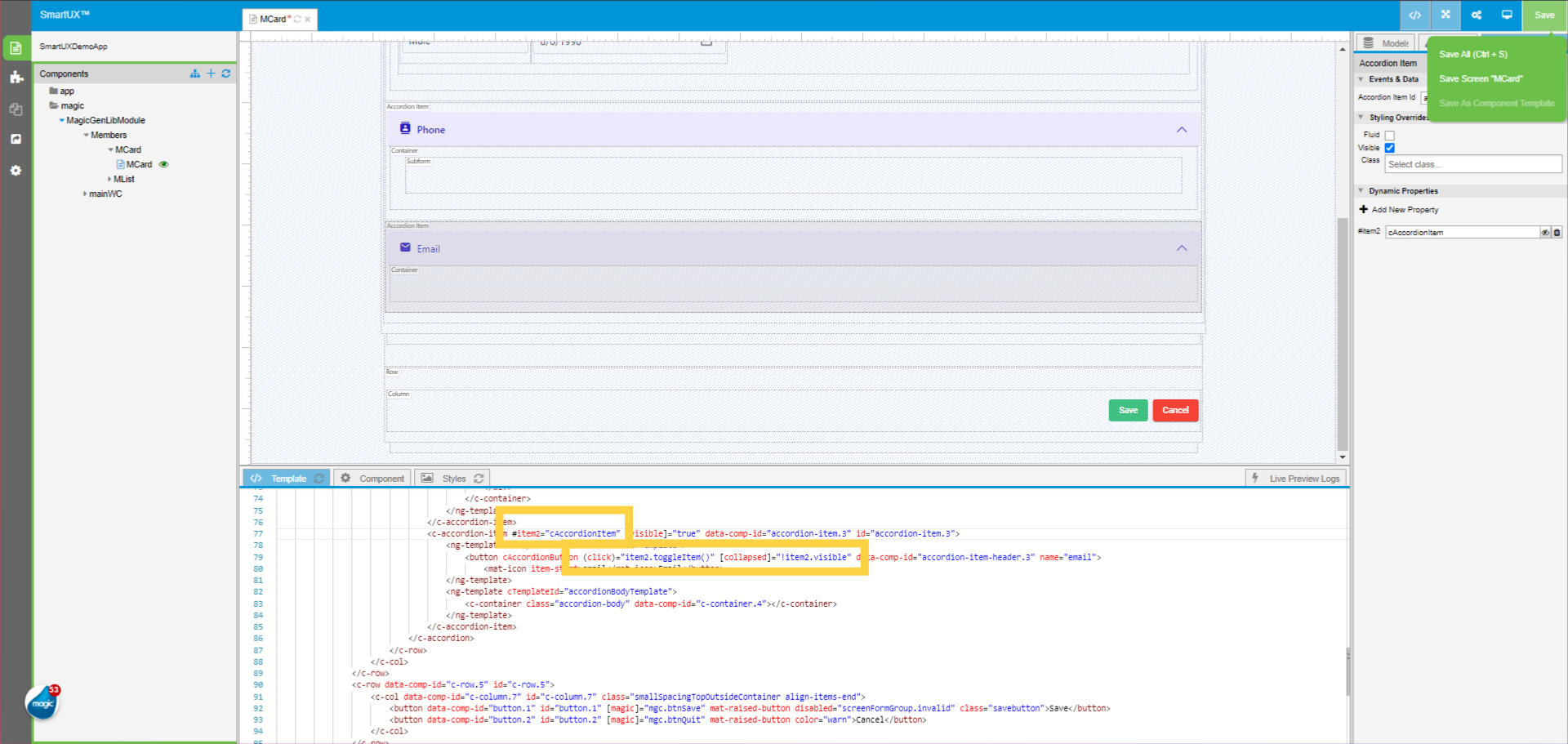 Perform changes in HTML code from Template section