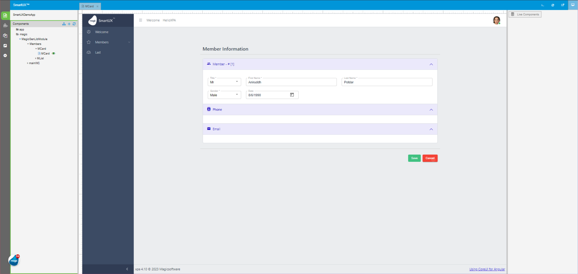 Modify Member Information Screen
