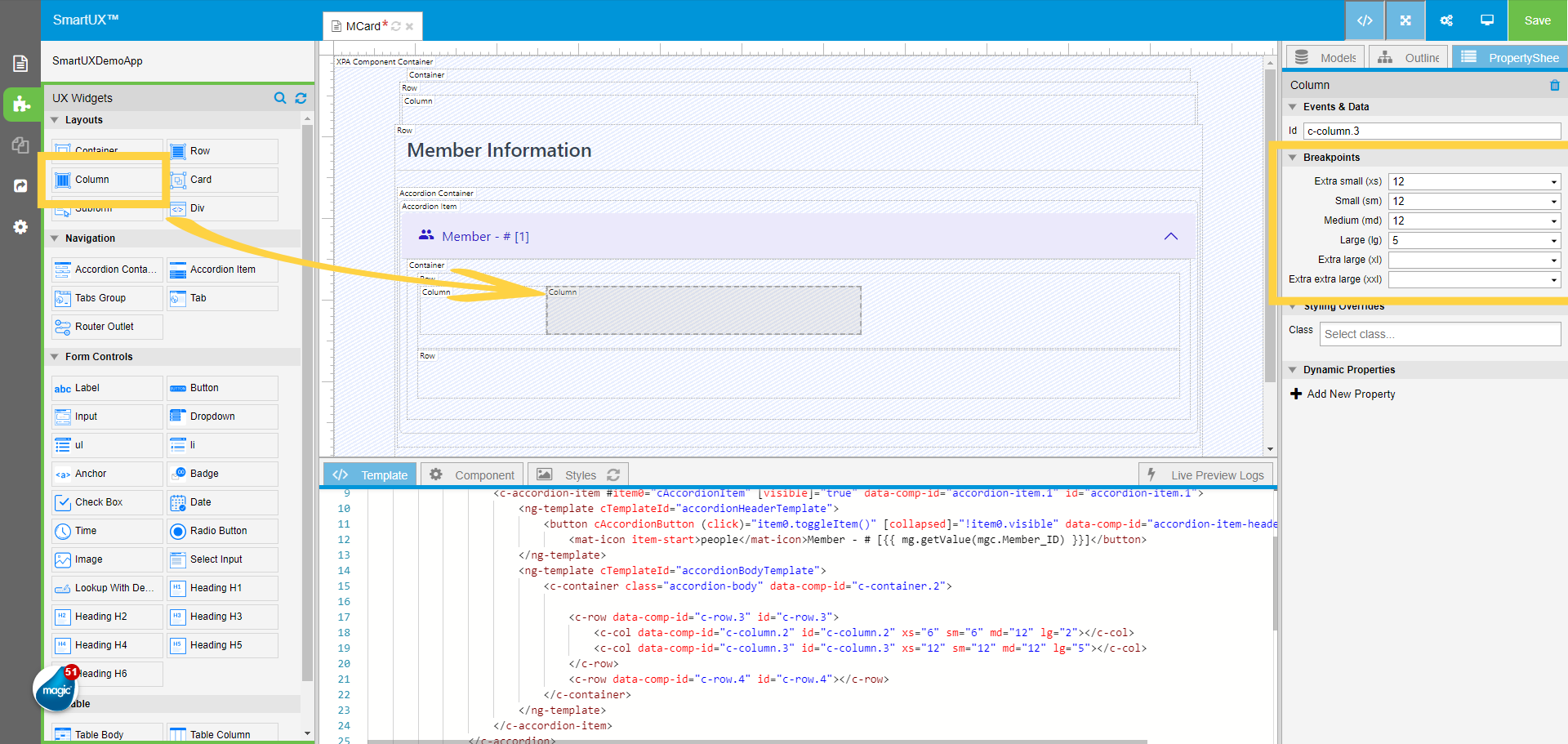 Drag and drop the second Column inside the First Row