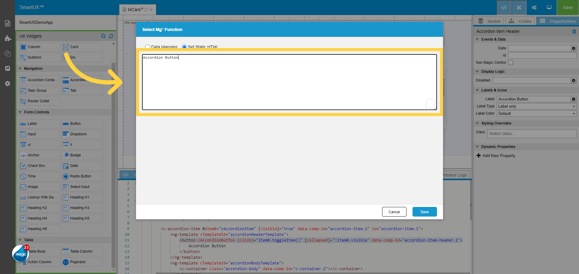 Select Mg* Function window
