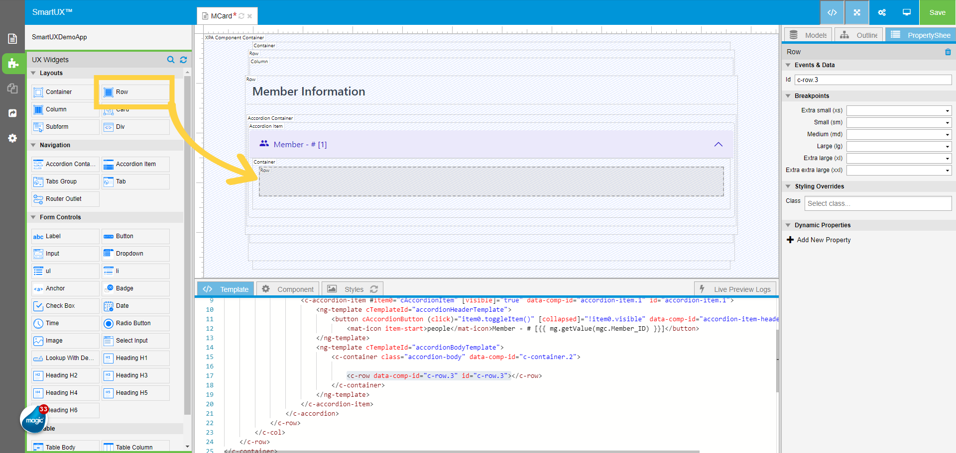 Add Row Widget to Accordion Item Container