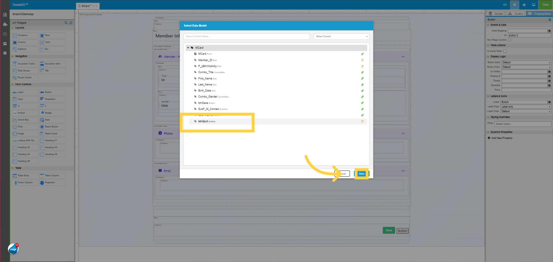 Select Data Model for Cancel operation