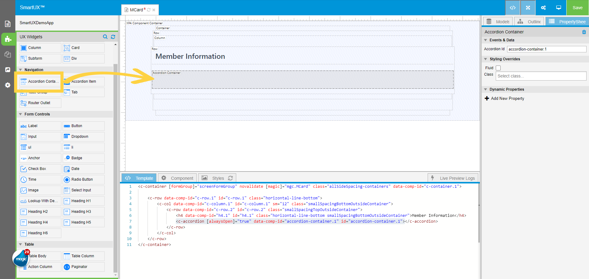 Drag and Drop Accordion Container
