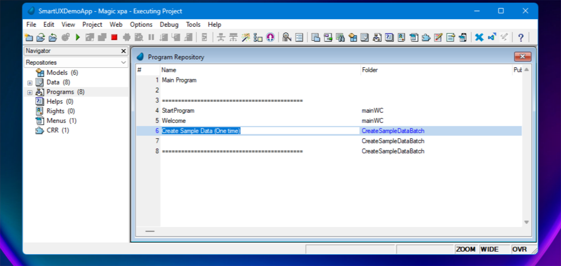 After the successful import of CreateSampleData.xml, the Program repository will look like this