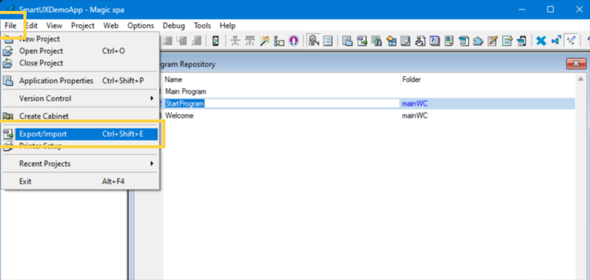 Opening Import window