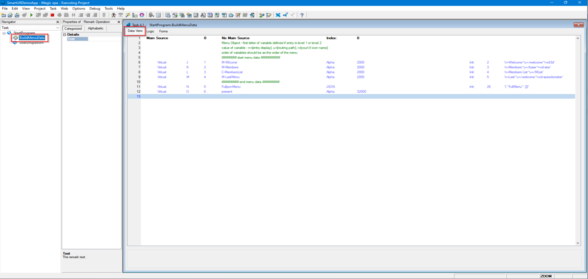 Switch to BuildMenuData Subtask of StartProgram