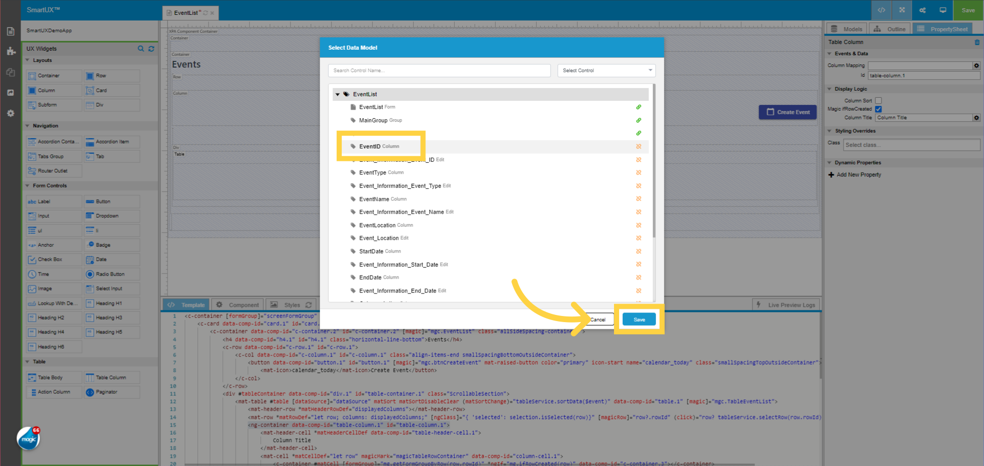 Column Mapping with Data Model “EventID”