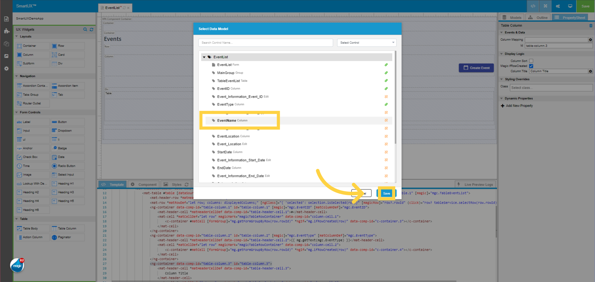 Column Mapping “EventName”